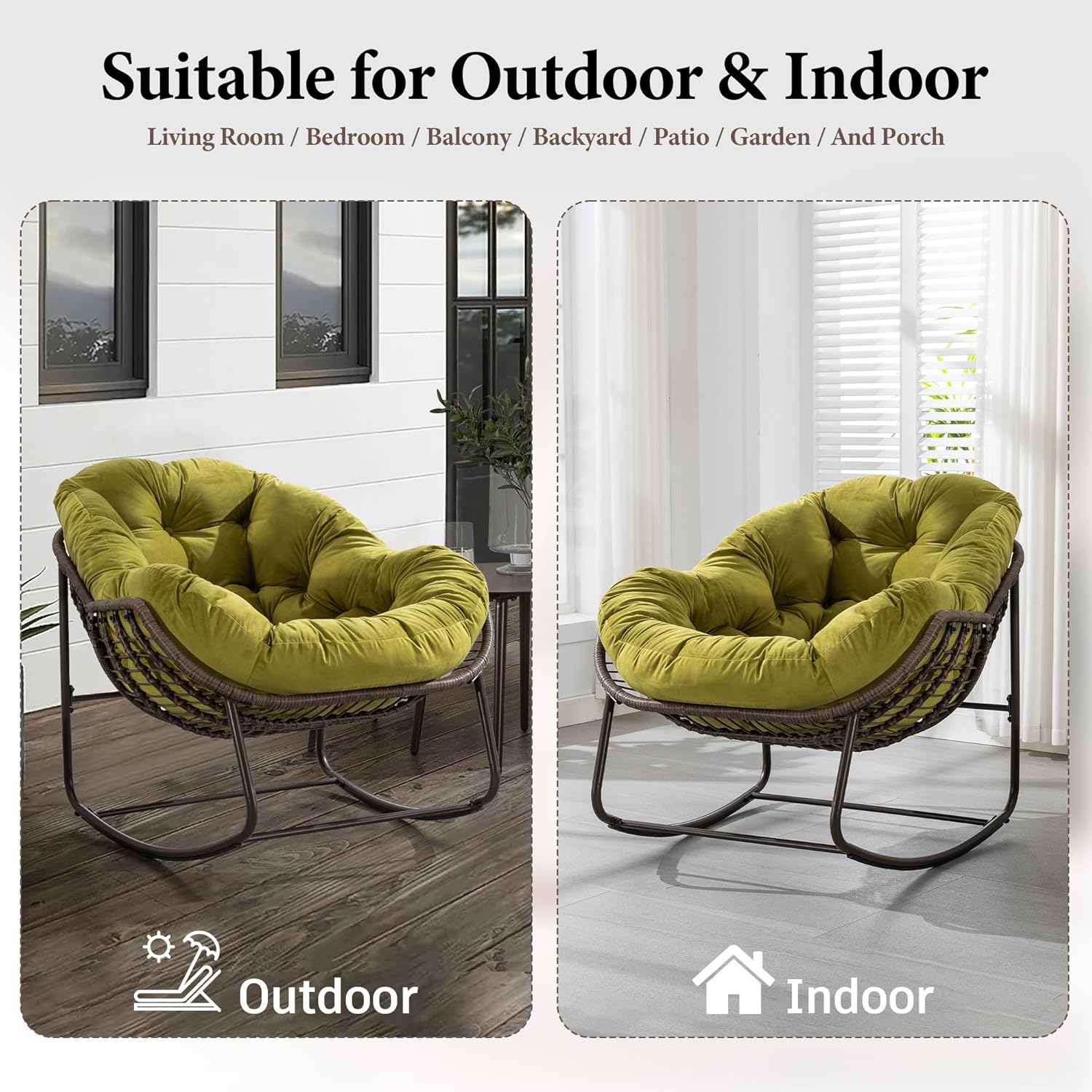 Oversized Outdoor Egg Rocking Chair with Thick Cushion – Comfortable Patio & Indoor Lounge Seating Clearance Sale