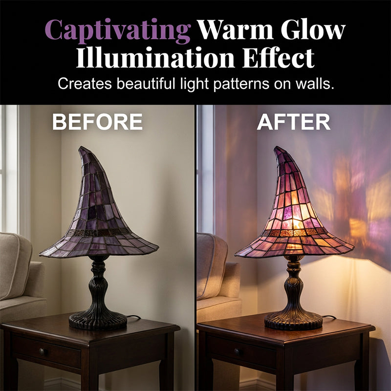 🧙‍♀🧙‍♀🧙‍♀Betoverende sfeer dankzij de heksenlamp van gebrandschilderd glas.