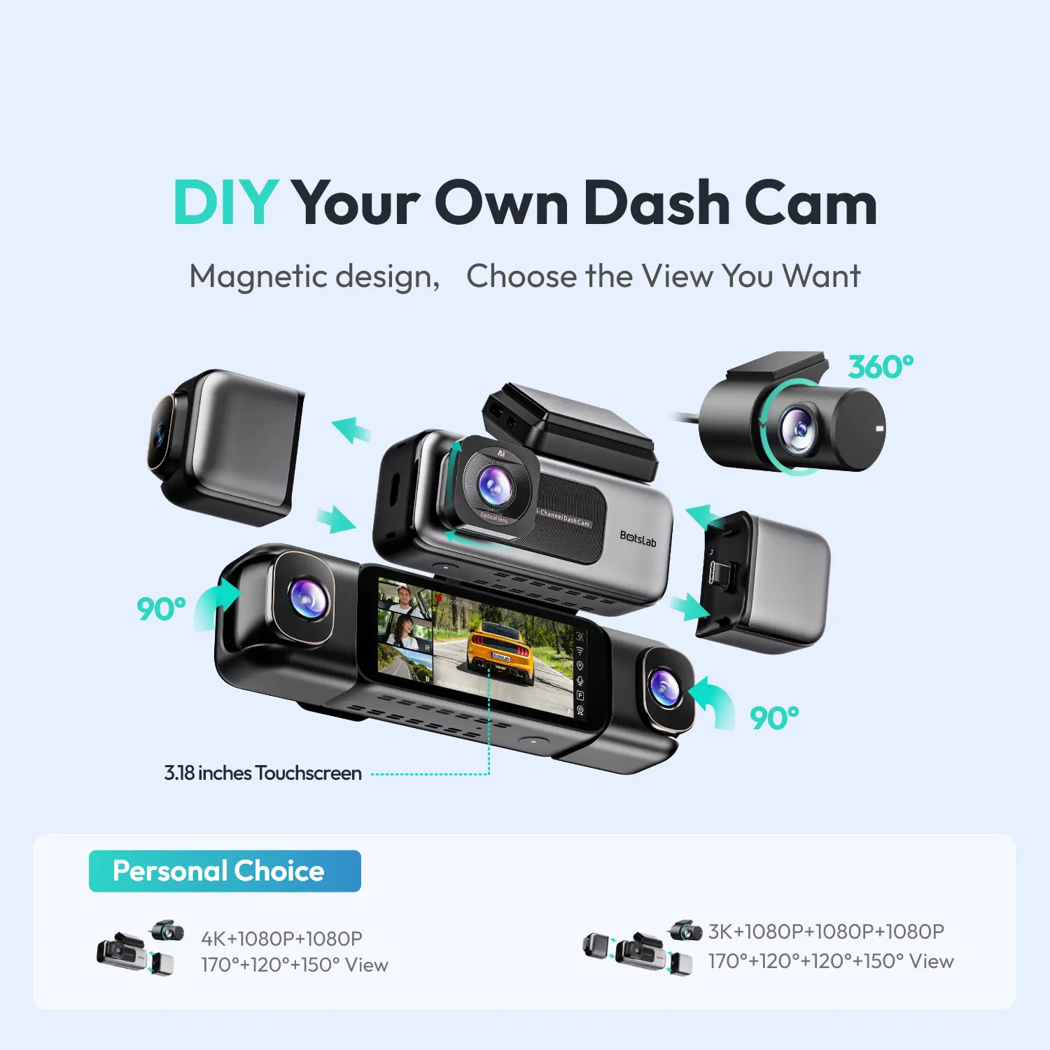 3K 4 Channel Dash Cam 3.18” Touch Screen