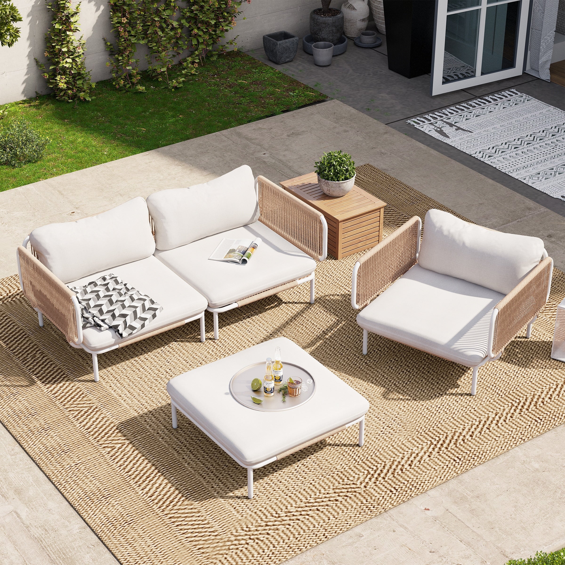 Outdoor Cushioned Sectional Sofa Chat Set Patio Furniture Conversation Set, Free Combination