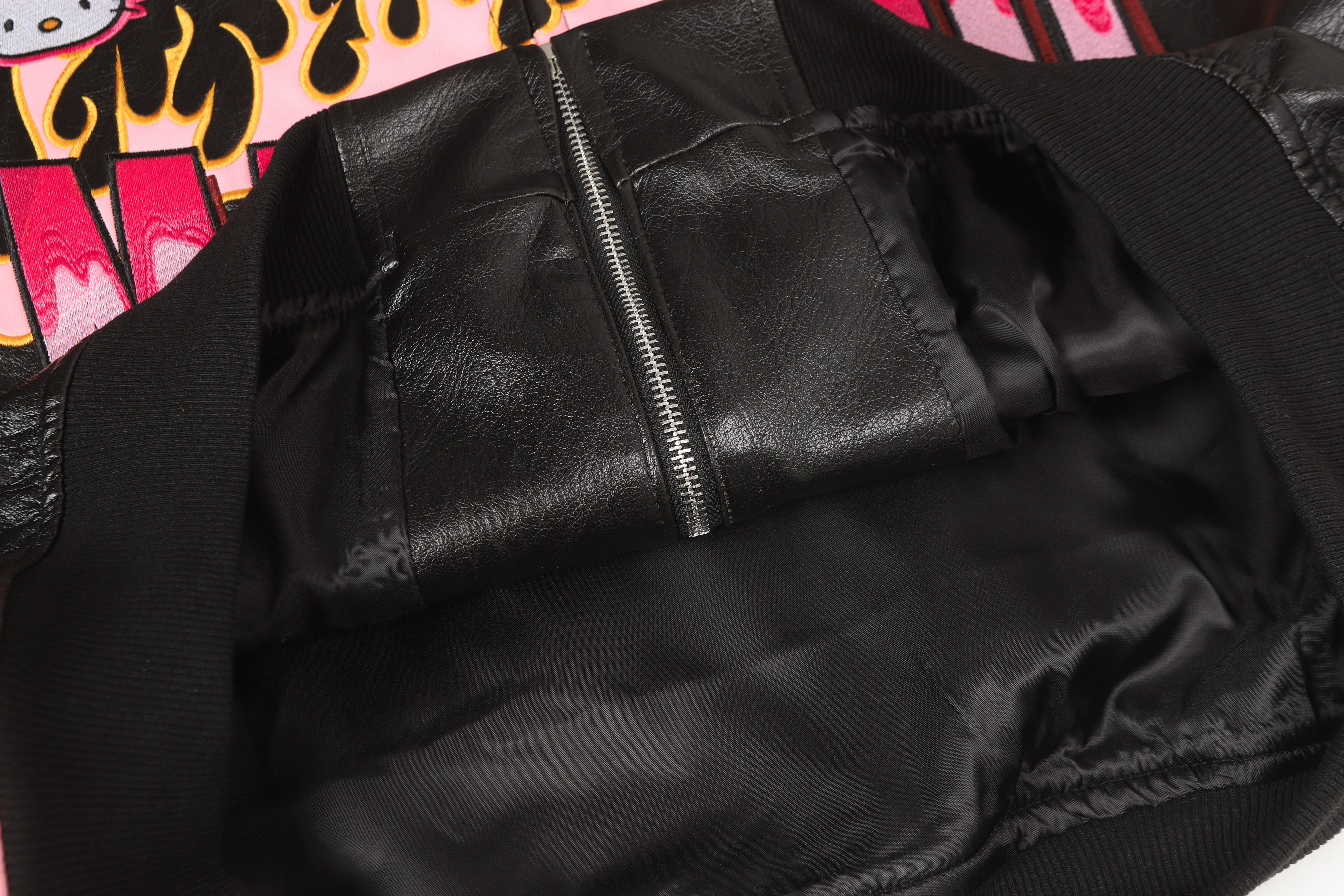 Hellokitty Pink Flame Faux Leather Jacket Oversized Racing Motorcycle Jackets Moto Coats Unisex Trendy Streetwear Jacket