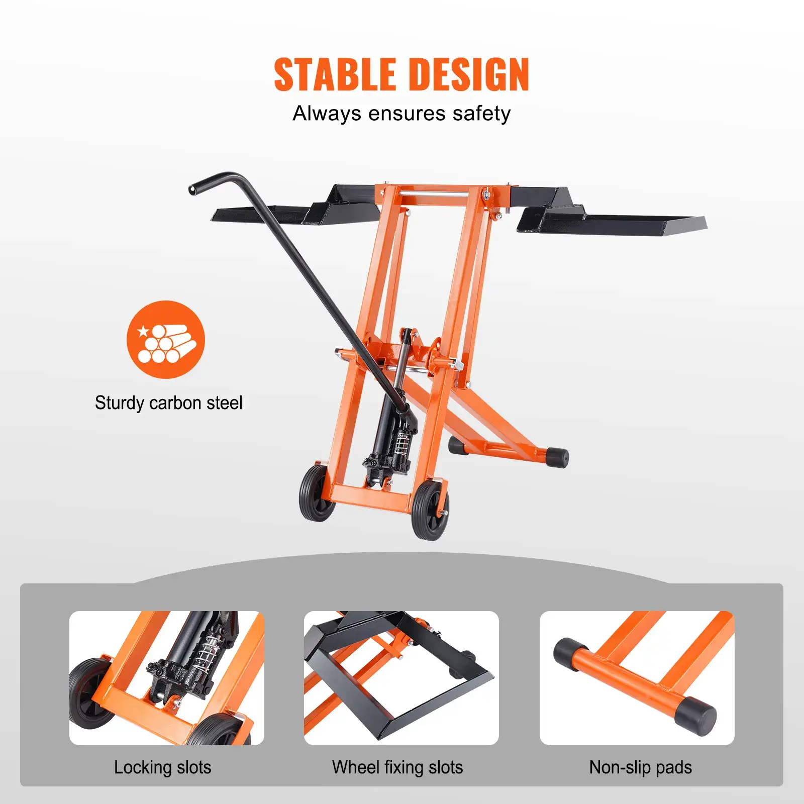 Lawn Mower Lift with Hydraulic Jack,  500 Lbs Weight Capacity, Solid Carbon Steel Lawn Mower Lift, Adjustable Movable Lawn Lifter for Riding Tractors and Zero Turn Lawn Mowers, Orange