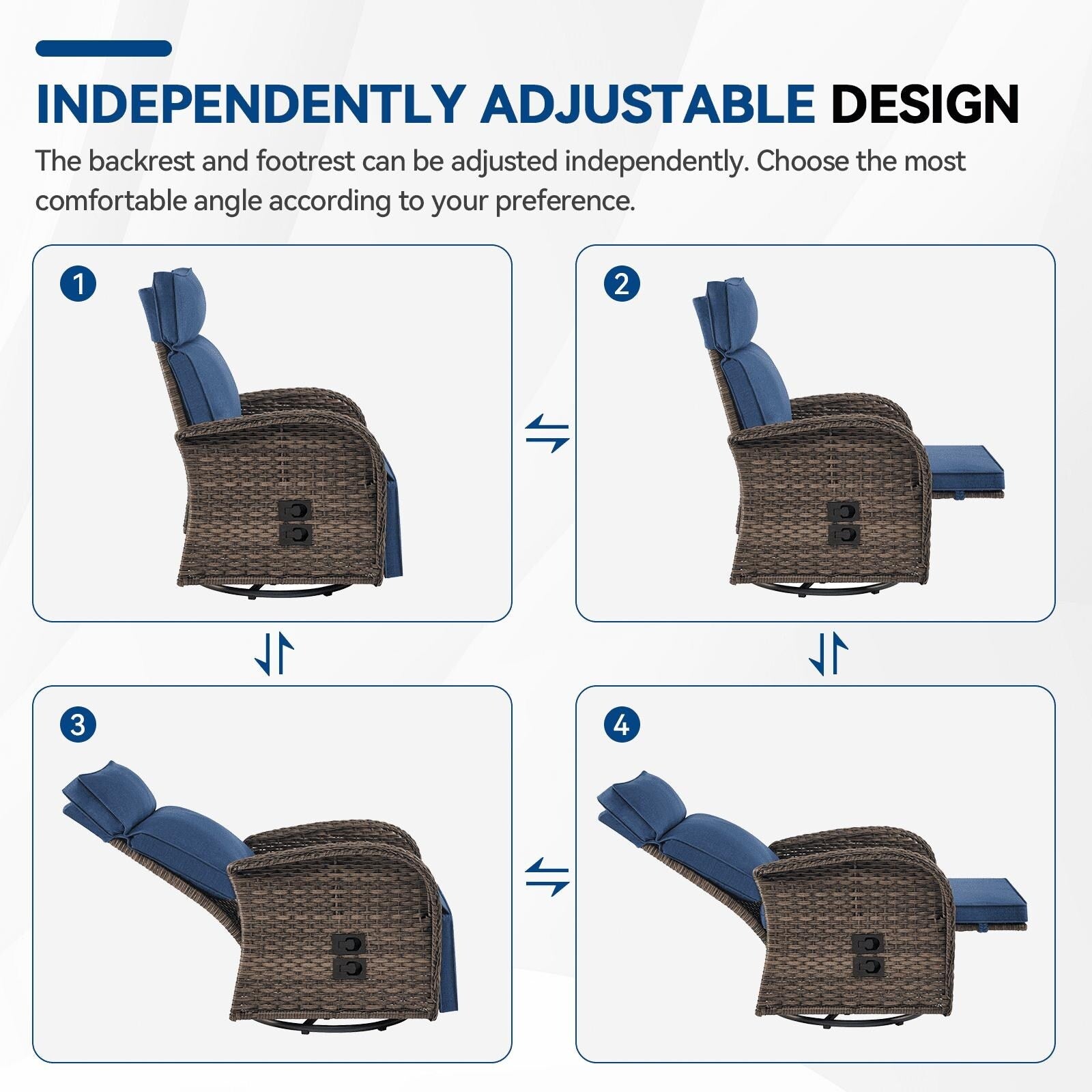 Pocassy Reclining Patio Chair with Adjustable Backrest