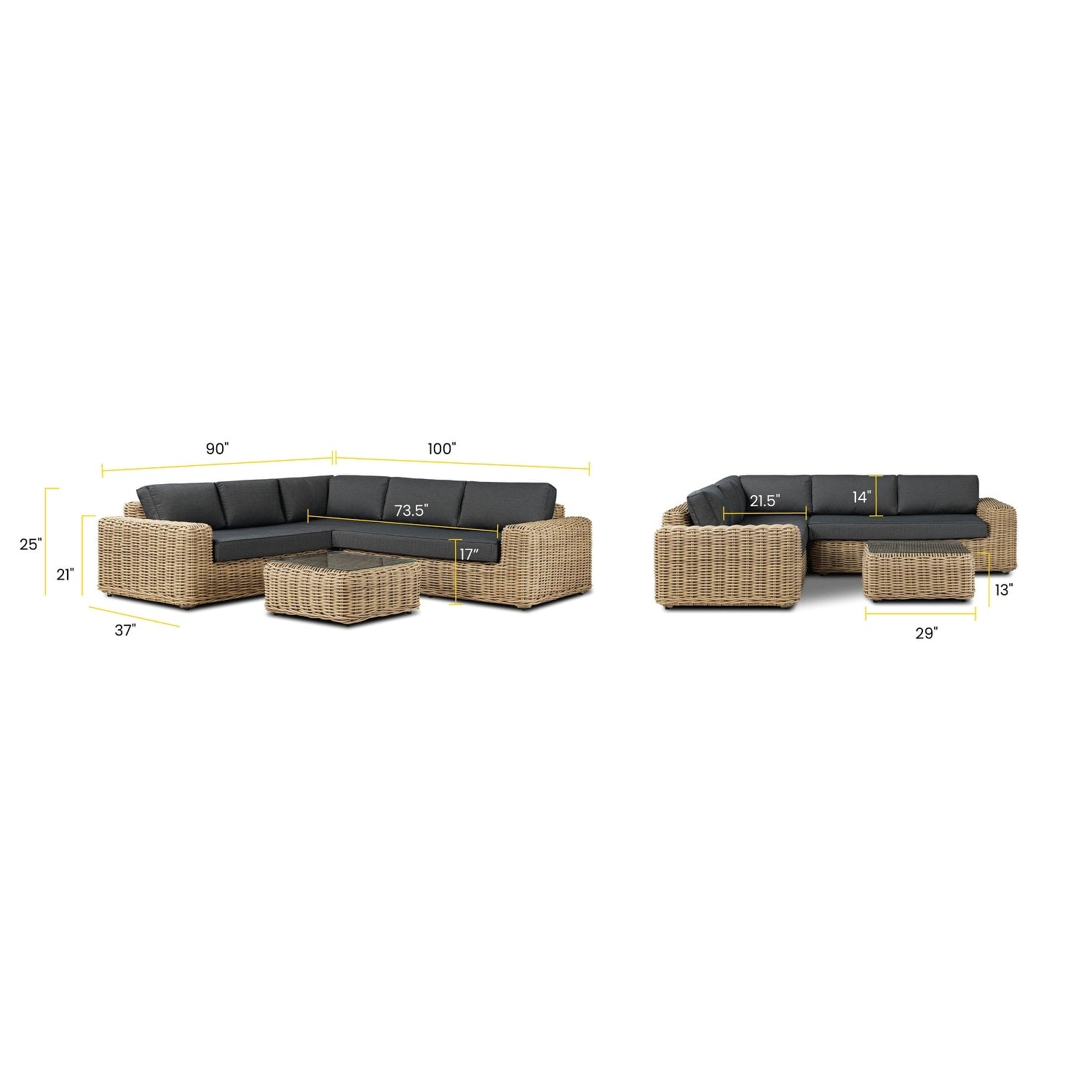 Poly & Bark Puglia Outdoor/Patio Corner Sectional Set with Coffee Table