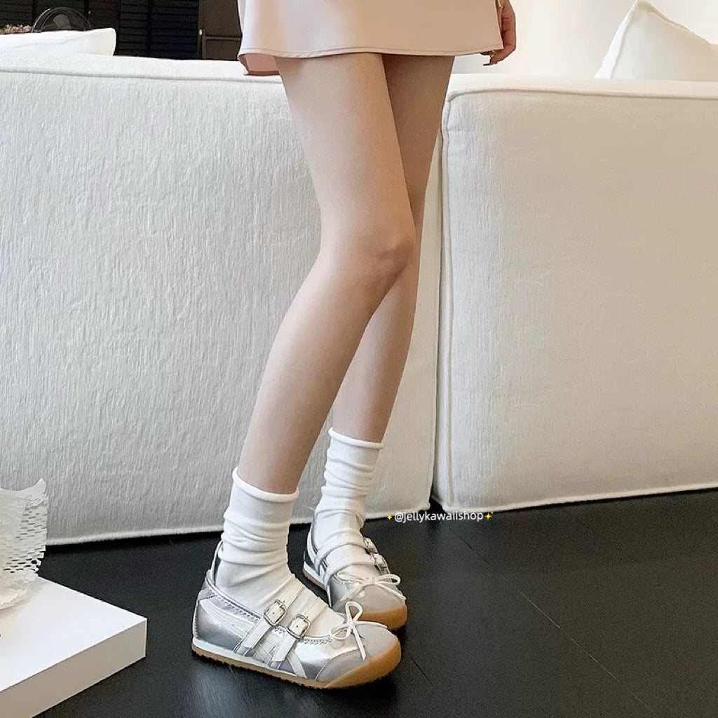 Girly Bowtie Strap Ballet Flat Shoes Mary Janes Low Top Cute Casual Lightweight Shoes