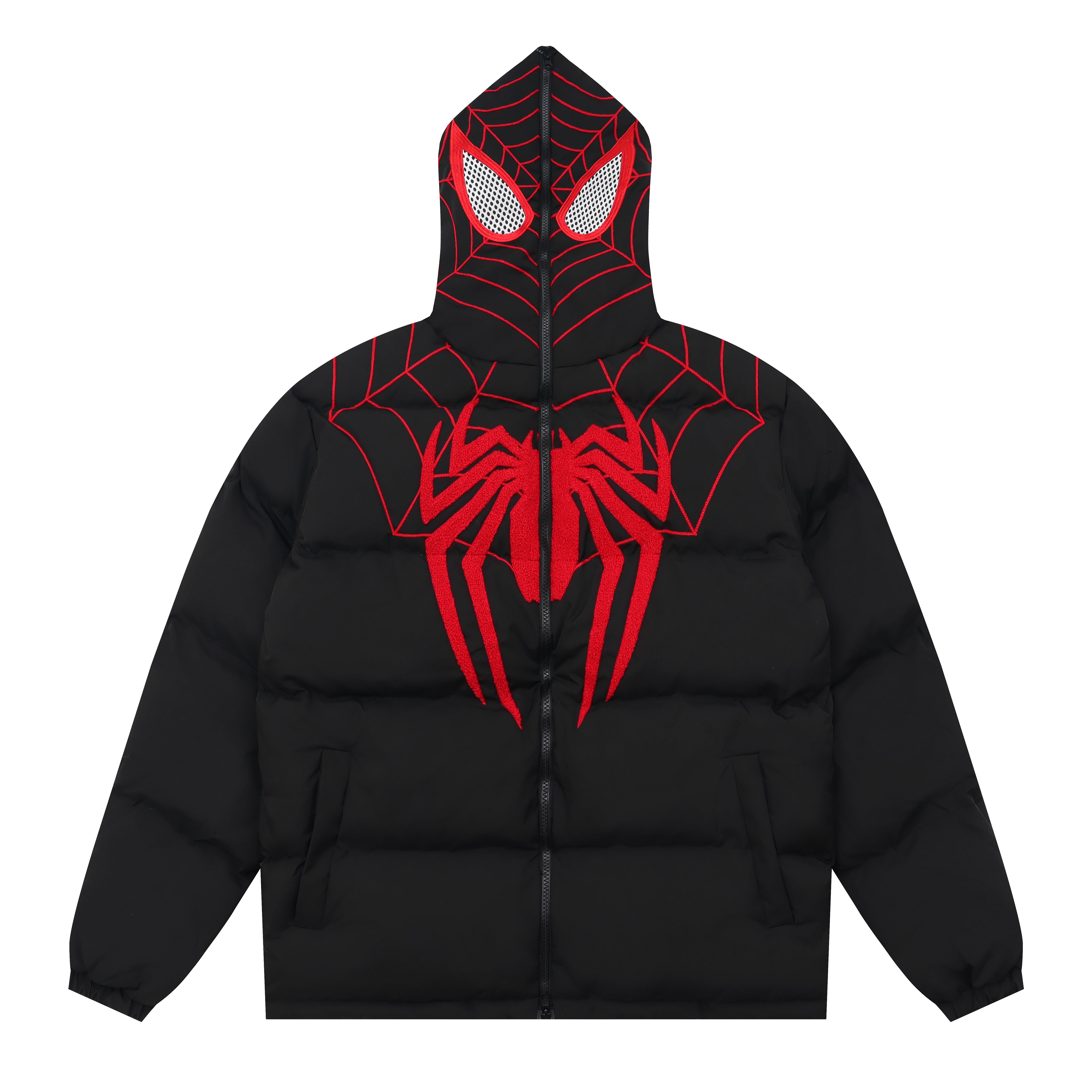 Spiderman Winter Long Sleeve Zip Hooded Puffer Jacket Coat Pockets Baggy Short Down Coat