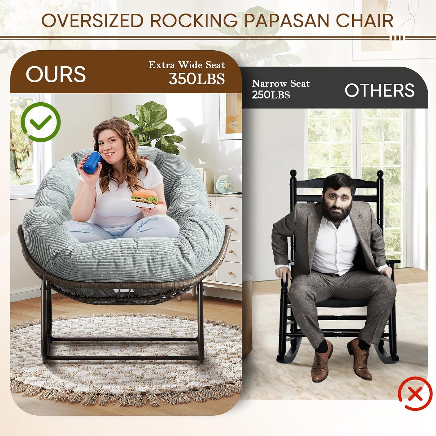 Oversized Outdoor Egg Rocking Chair with Thick Cushion – Comfortable Patio & Indoor Lounge Seating Clearance Sale