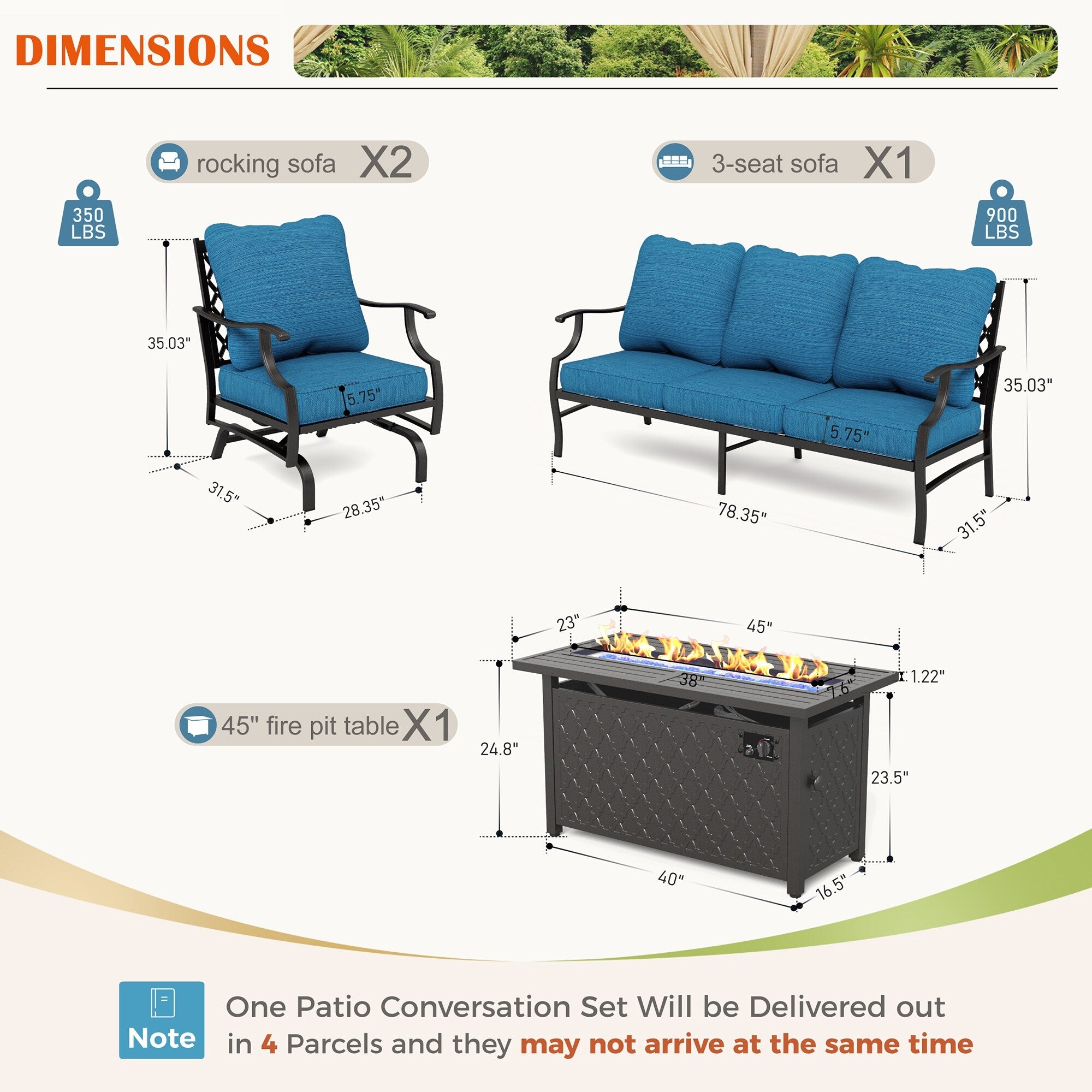 MAISON ARTS Outdoor Sofa Set 4/6-Piece Patio Conversation Set with 45'' Gas Fire Pit Table