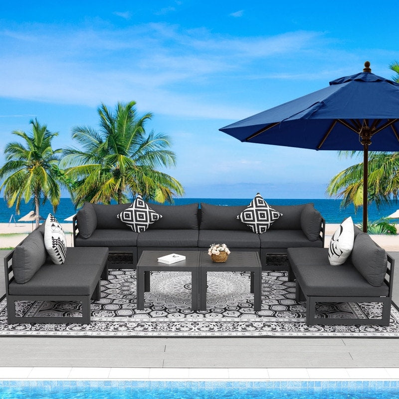 FINCATI Aluminum Outdoor Patio Furniture Conversation Sectional Sofa Set