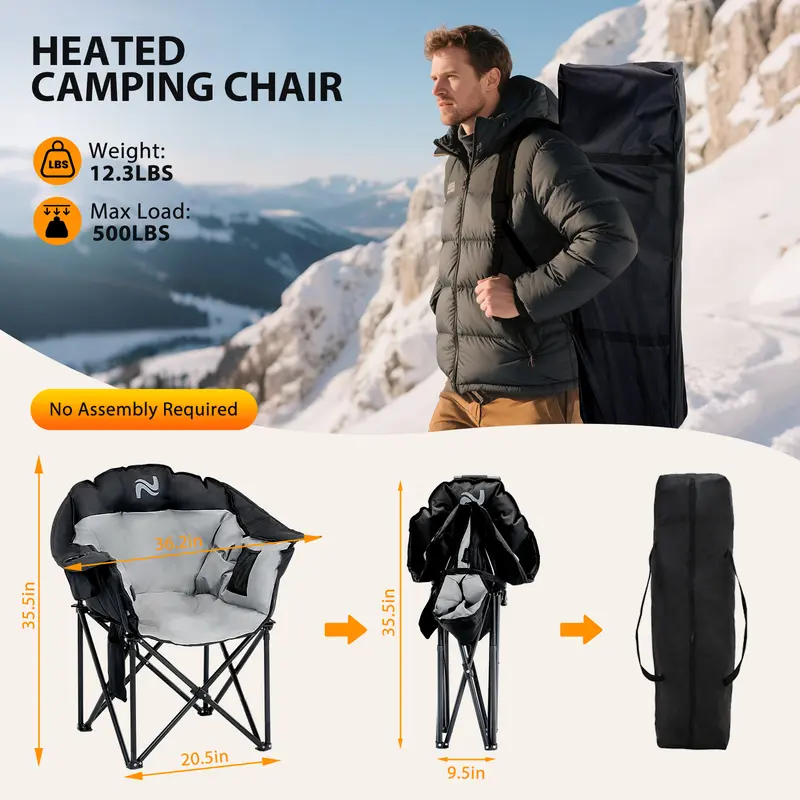 🔥Last Chance Sale🔥Heated Armrest Camping Chair with 3 Heat Levels, Oxford Fabric, Supports 400 lbs
