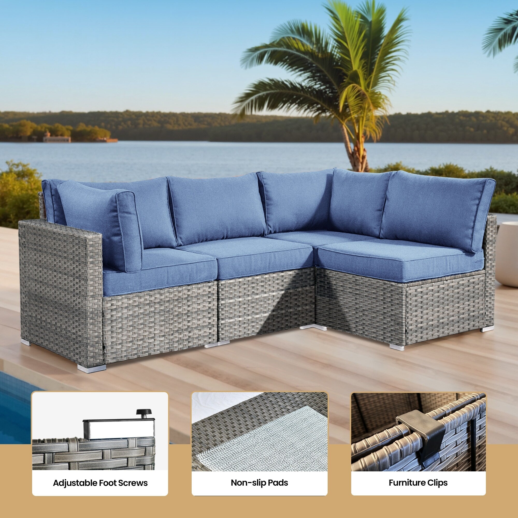 XIZZI 9 Pieces Patio Wicker Furniture Swivel Rocker with Firepit Table