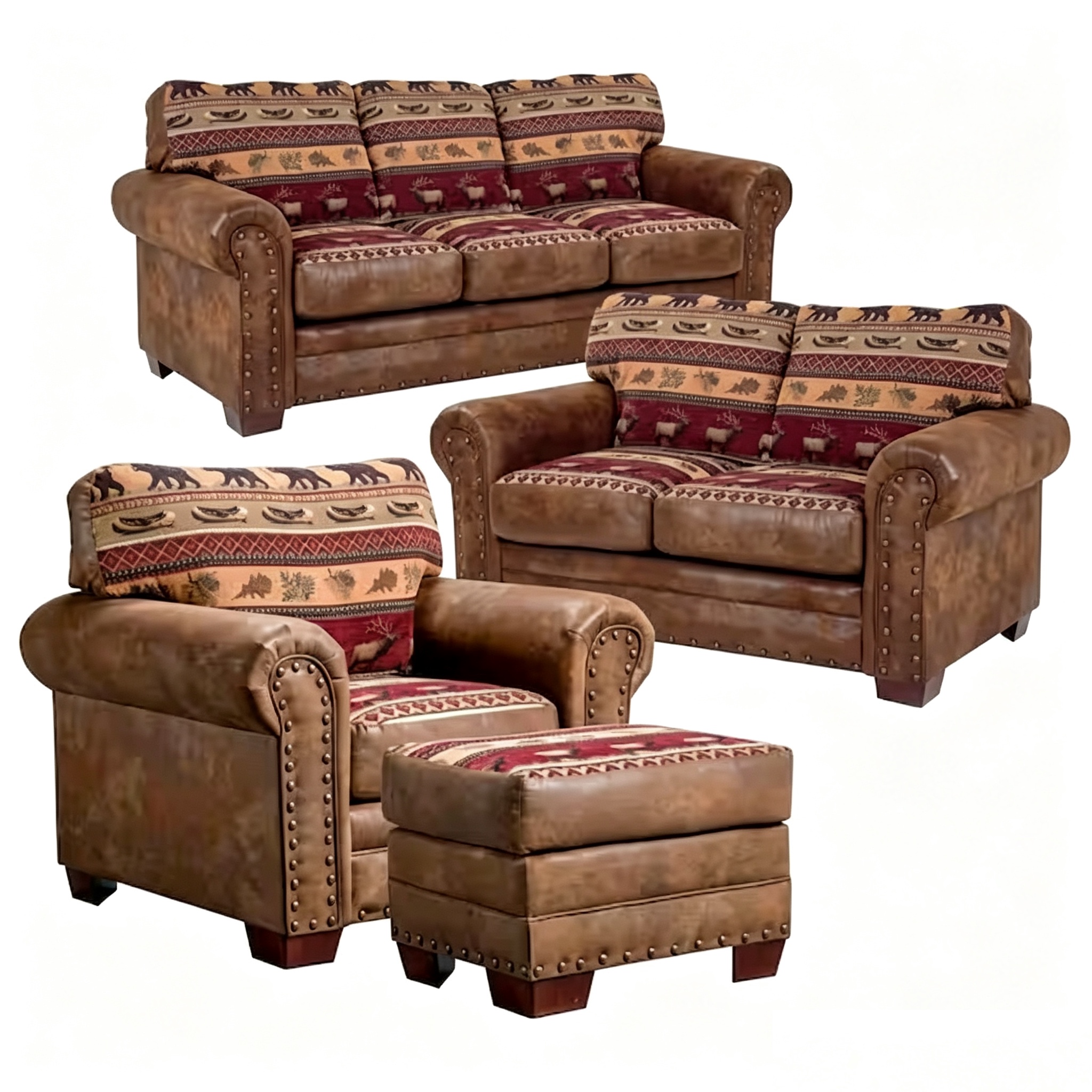 Sierra Mountain Lodge, Solid Wood, 4-Piece Living Room Set