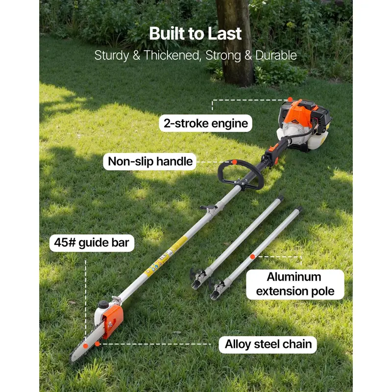 33CC Gas Pole Saw Chainsaw Kit - 8in Bar, 6.7-11.6ft Pole