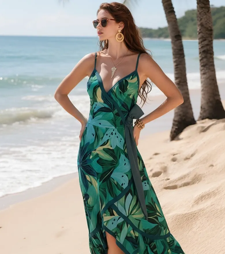 Printed Camisole Asymmetric Maxi Dress