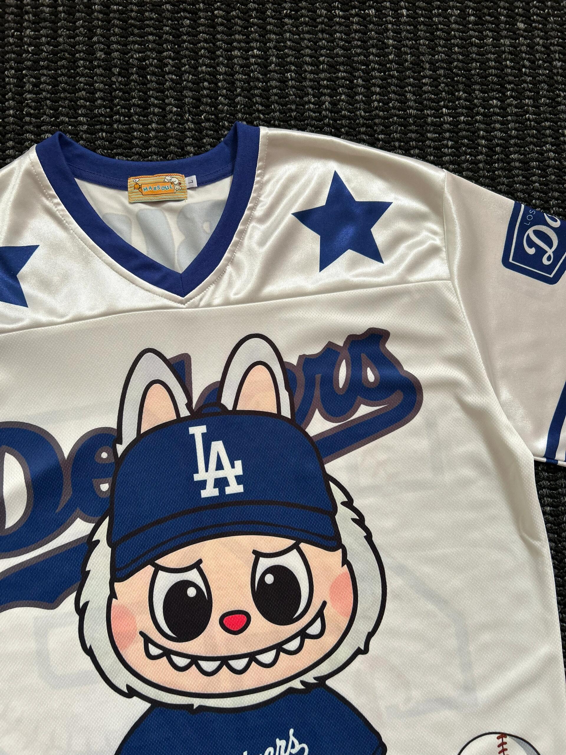 Labubu Blue Dodgers Cute Baseball Jersey Shirts Sports Uniform Summer Loose Short Sleeve Tops T-Shirts