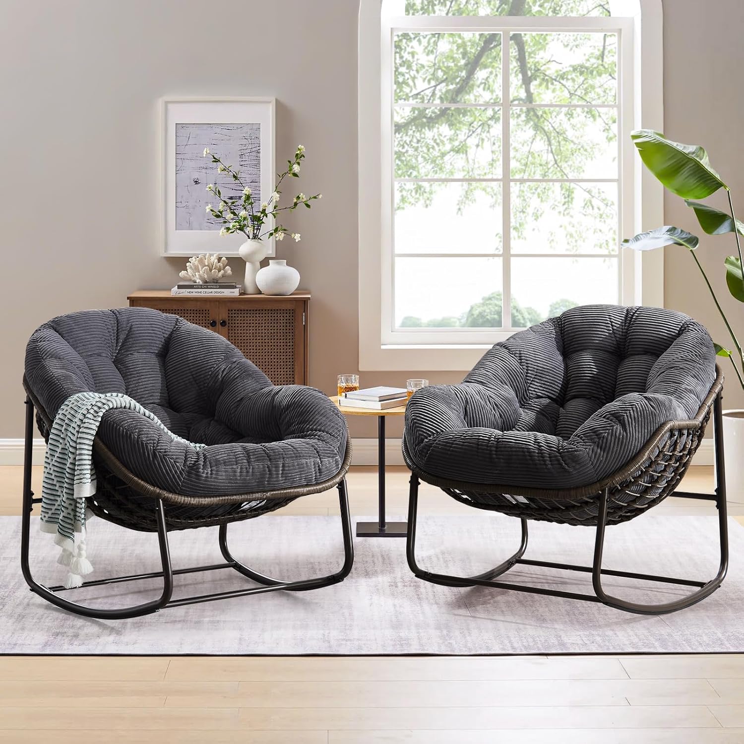 Oversized Outdoor Egg Rocking Chair with Thick Cushion – Comfortable Patio & Indoor Lounge Seating Clearance Sale