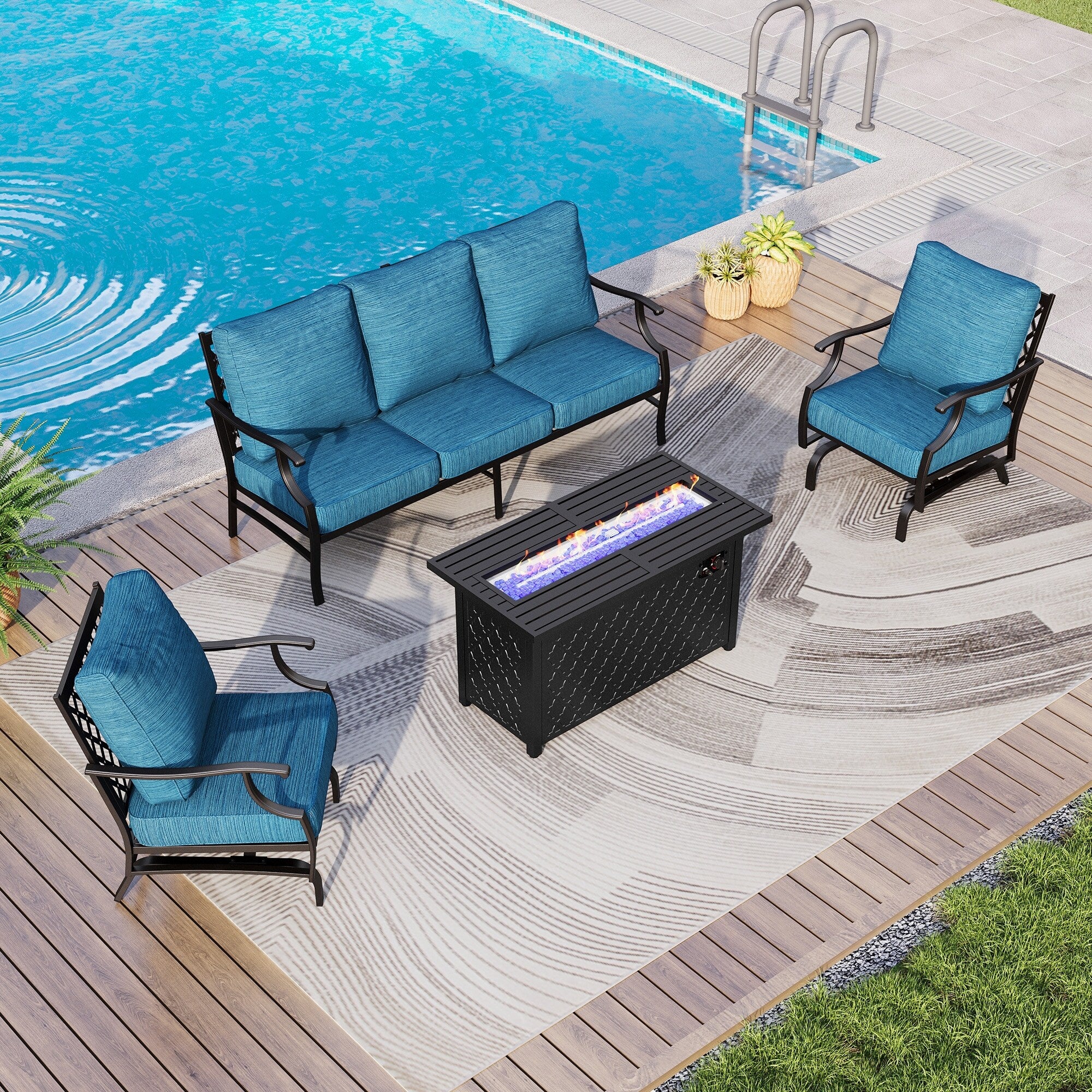 MAISON ARTS Outdoor Sofa Set 4/6-Piece Patio Conversation Set with 45'' Gas Fire Pit Table