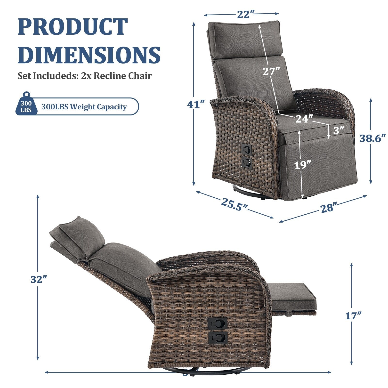 Pocassy Reclining Patio Chair with Adjustable Backrest
