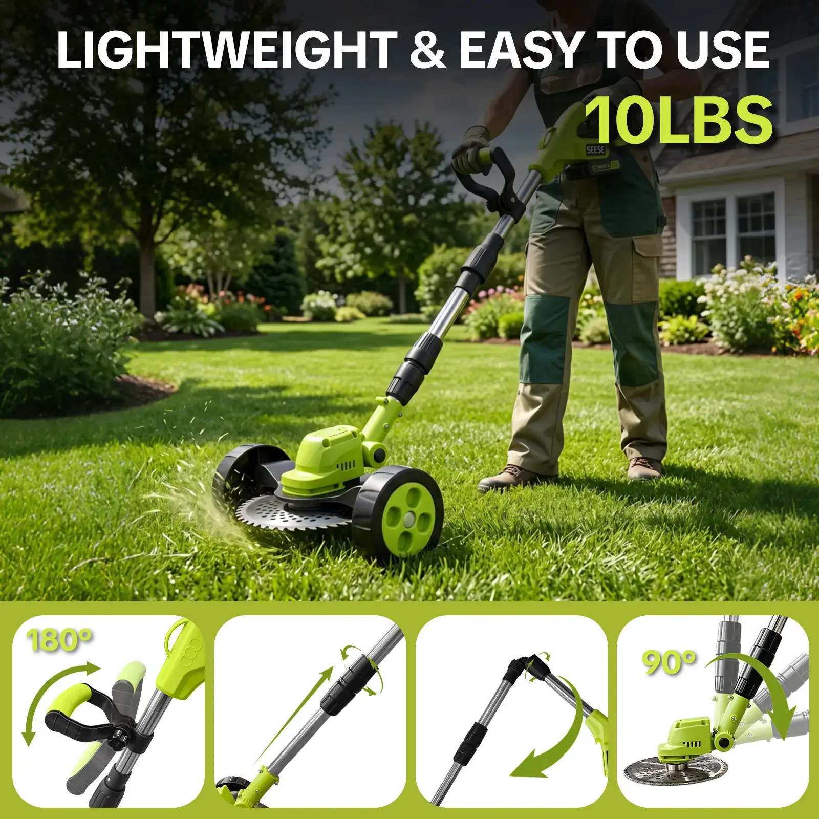 Cordless Lawn Mower, Garden Tool (Mower, Trimmer, Edger) with 2×21V Batteries, Lightweight for Small to Medium Backyards Grass Cutting Tool Grasscutters
