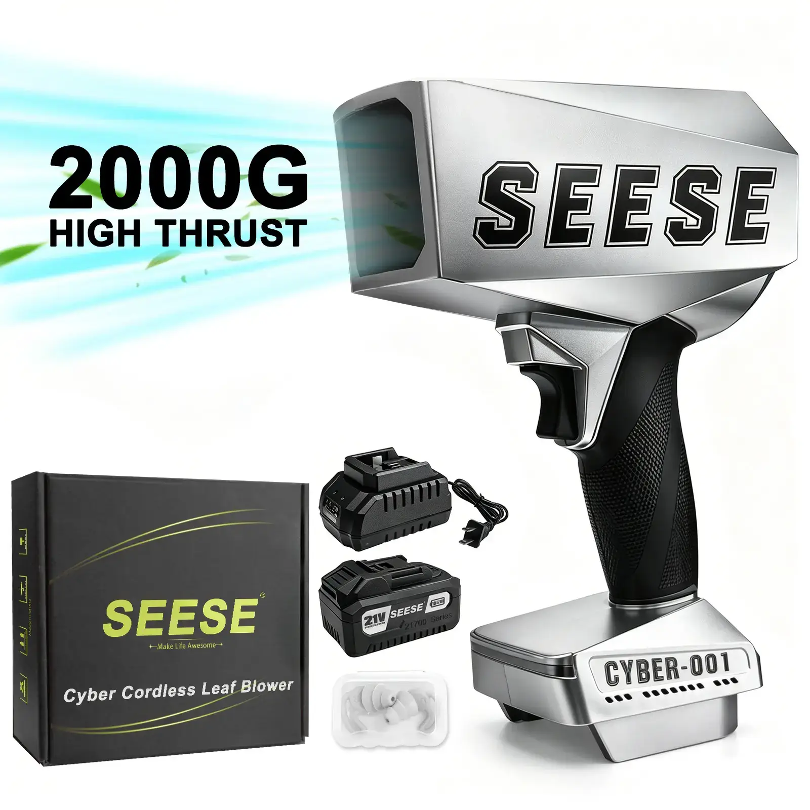 Father’s Day Gift 2000G Cordless Leaf Blower, 120 MPH Brushless Pure Copper Motor Jet Fan with Battery, Multi-Purpose Air Duster for Car Drying, Leaf & Snow Removal