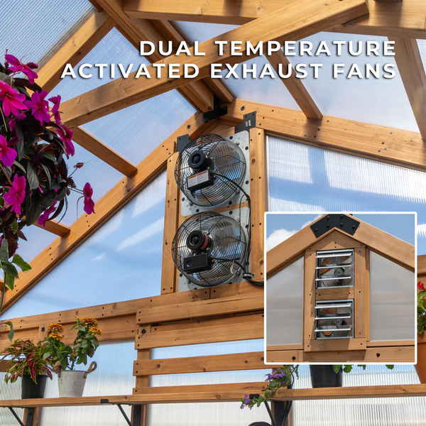 Savannah Chalet-Style 14.5 ft. W x 12 ft. D x 10.5 ft. H Cedar and Polycarbonate Light Brown Greenhouse Kit w/ PowerPort