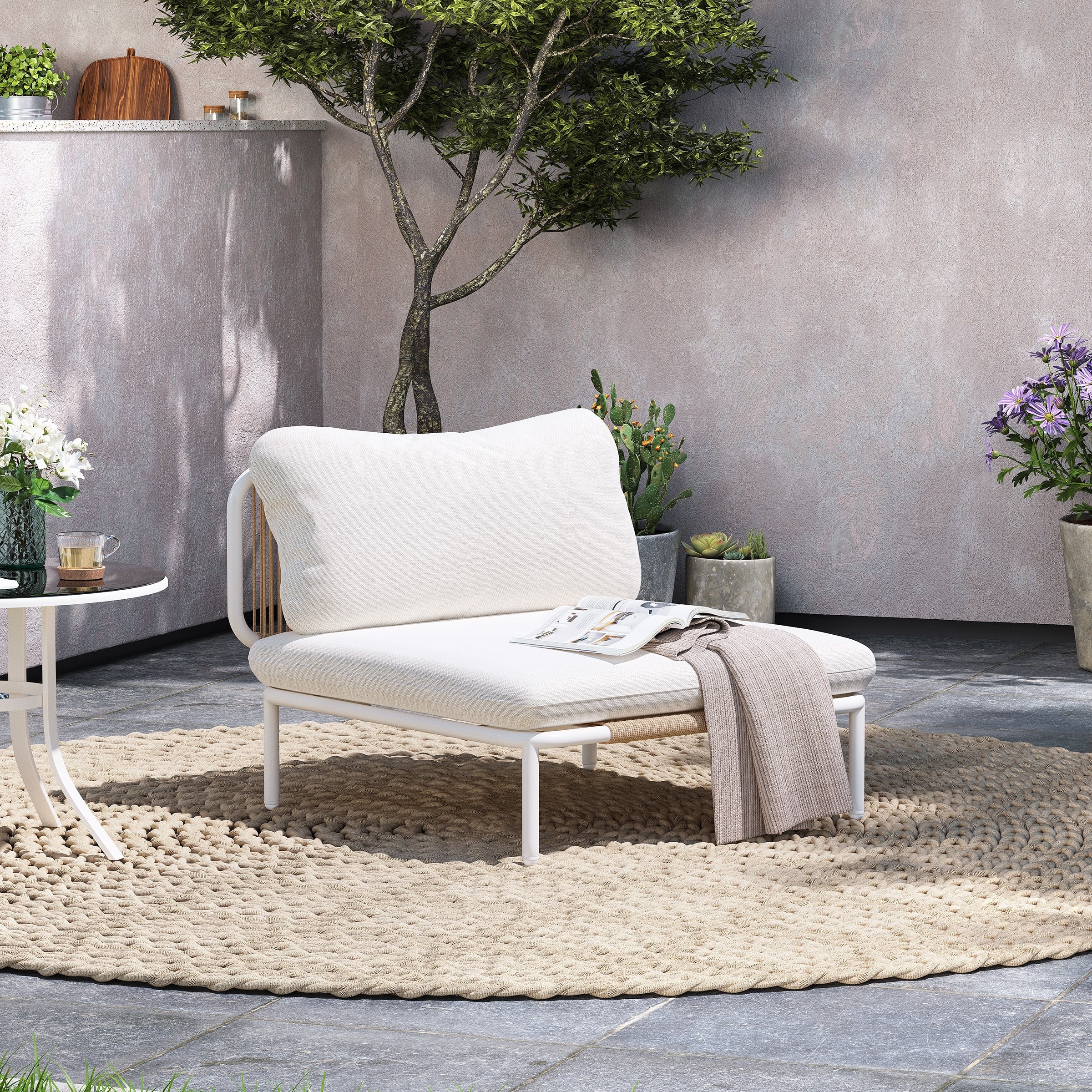 Outdoor Cushioned Sectional Sofa Chat Set Patio Furniture Conversation Set, Free Combination