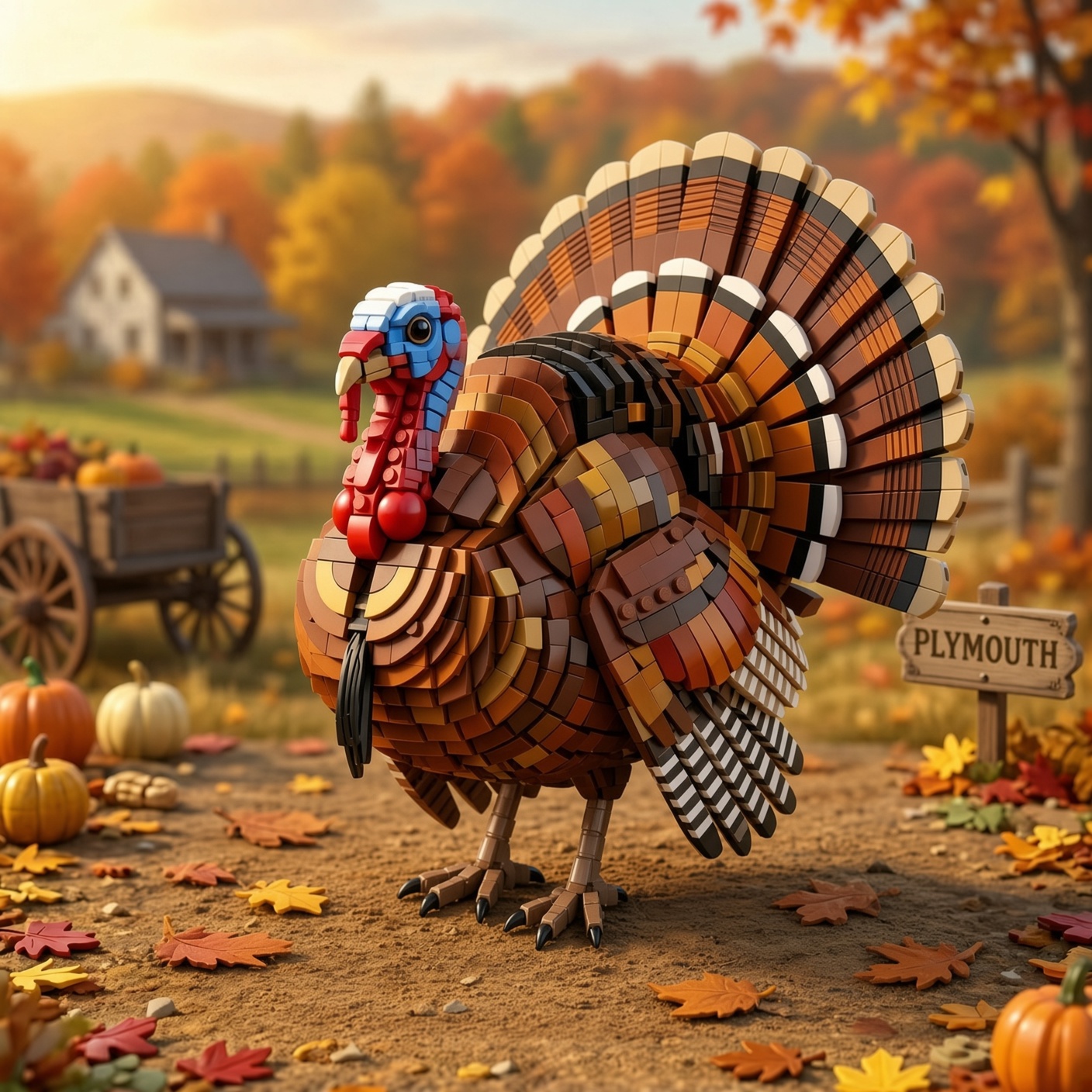 Thanksgiving Harvest Turkey Building Blocks Set, Holiday Animal Decor Construction Toy for Table Centerpiece