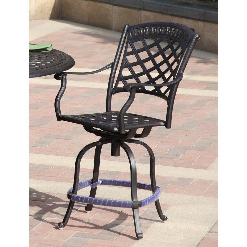 Thompson Round 4 - Person 60'' Long Aluminum Bar Height Dining Set with Cushions