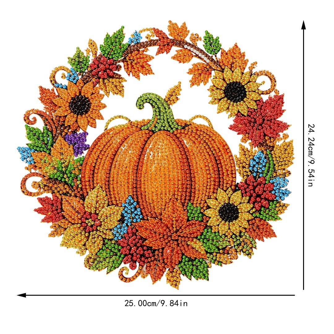 🔥2026 Hot Sale 50% OFF✨⚡ 50K+ SOLD! 🎁🍂 Fall Pumpkin Diamond Painting Wreath Hanging Ornament Complete DIY Kit