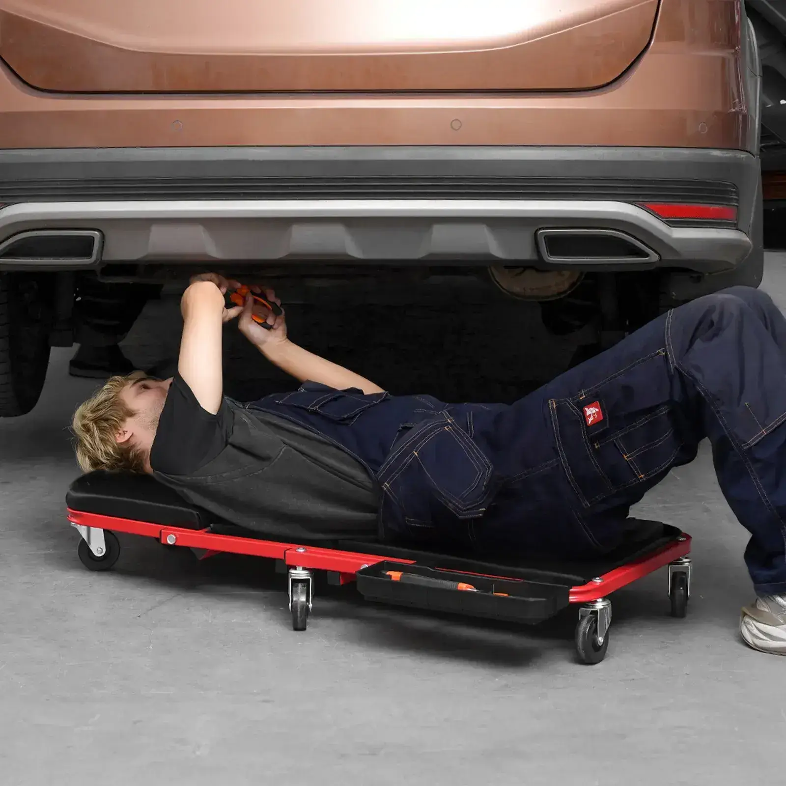 Foldable Z Garage Creeper - 36 in Auto Repair Mechanic Tool300 lbs Load Capacity6 WheelsPadded SeatSteel FrameTool TrayLay Down/Sit Chair for Vehicle Garage ShopDad Gifts for Mechanics, Auto Repair Tools, Tools And Gadgets