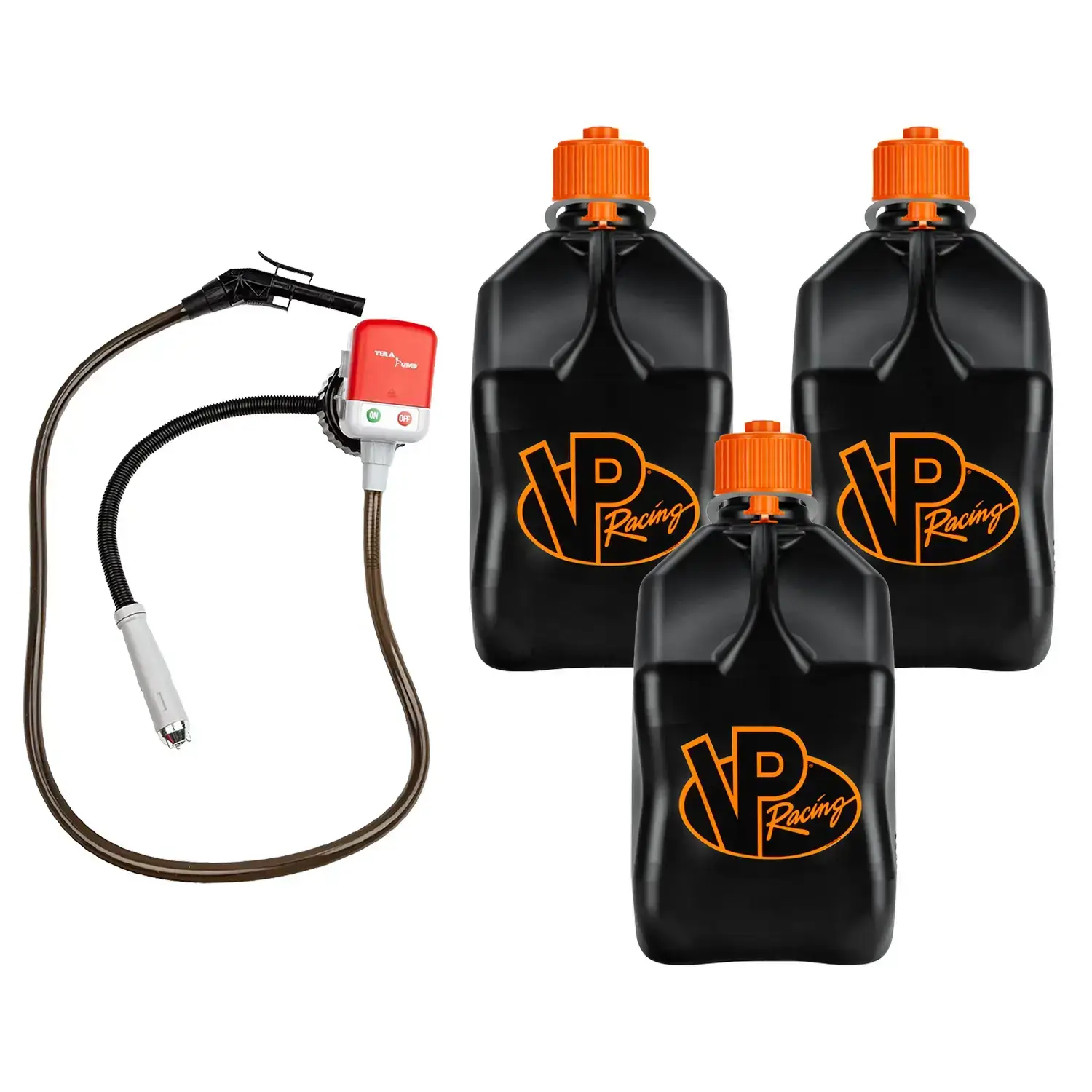(3 PACK) Racing Fuels Utility Jug + (1) Fluid Transfer Pump, Tera Pump, Battery Liquid Transfer, Cordless Water Transfer Outdoor Power Equipment, Motorsports,  Efficiency,  Convenience
