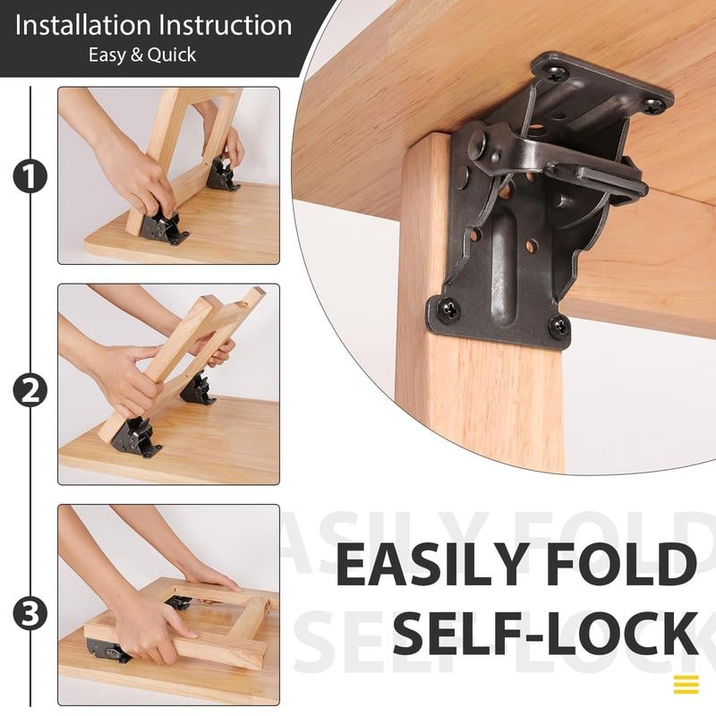 Heavy-duty folding brackets with 90° locking - space-saving steel hinges