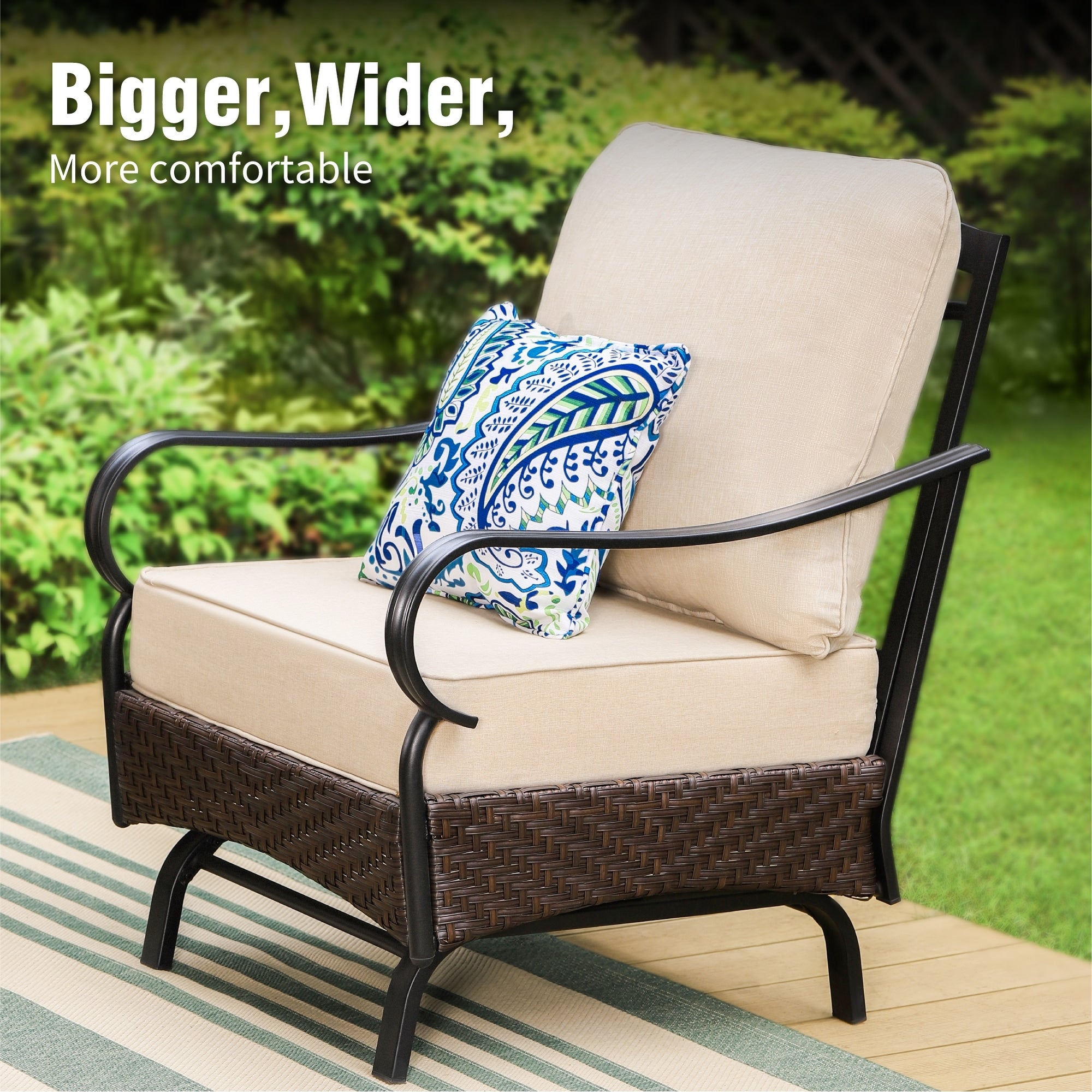 MAISON ARTS Oversized 6-Piece Outdoor Patio Set with Fire Pit - 3-Seater Sofa, 2-Seater Sofa, Swivel Chairs, Ottomans (Beige)