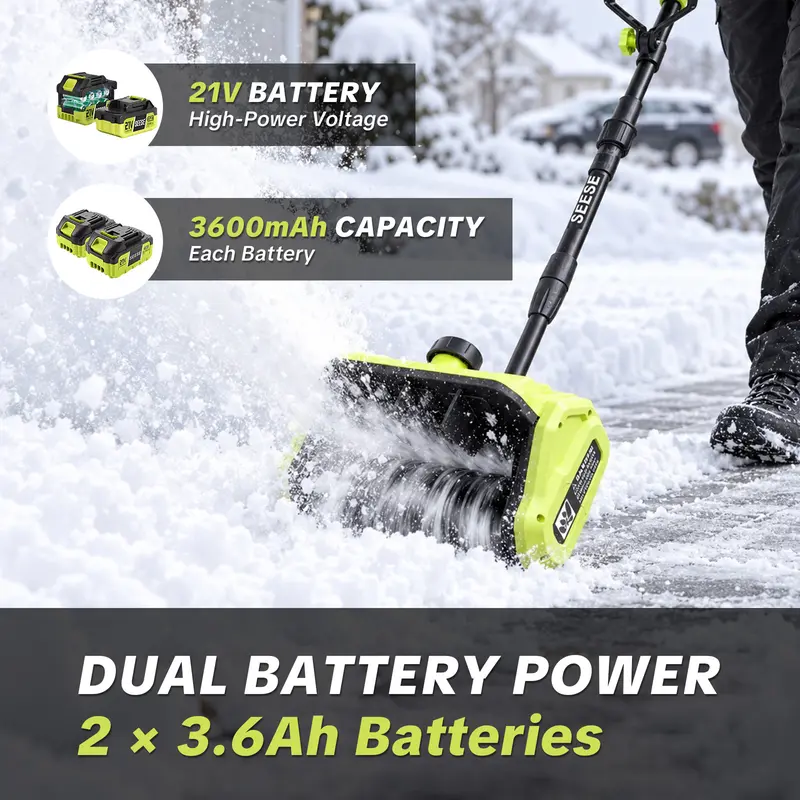 🔥Last Chance Sale🔥21V Cordless Snow Shovel with 2×3.6Ah Batteries, Adjustable Handle & Directional Snow Chute