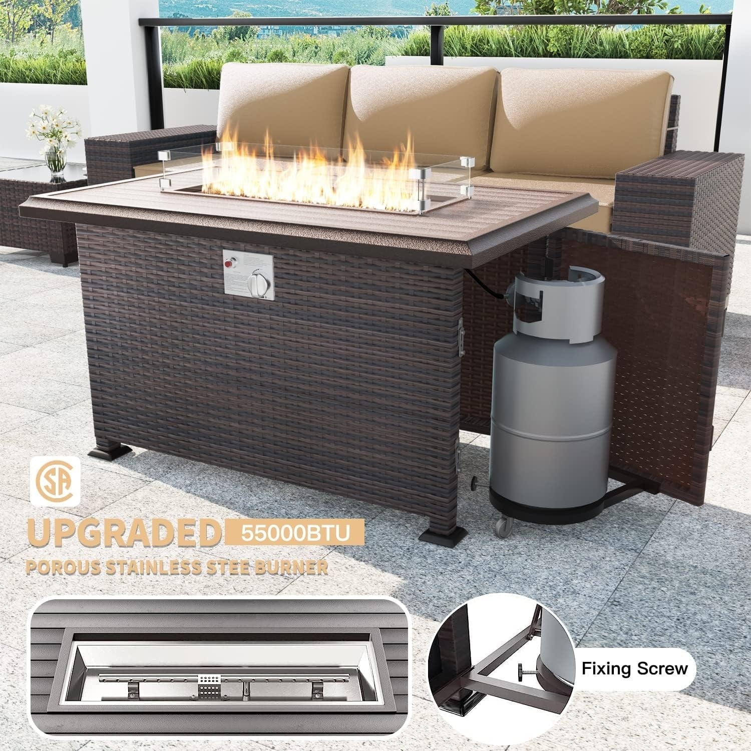 Patio Furniture Sectional Sofa Set, PE Rattan Swivel Rocking Chairs Patio Conversation Set