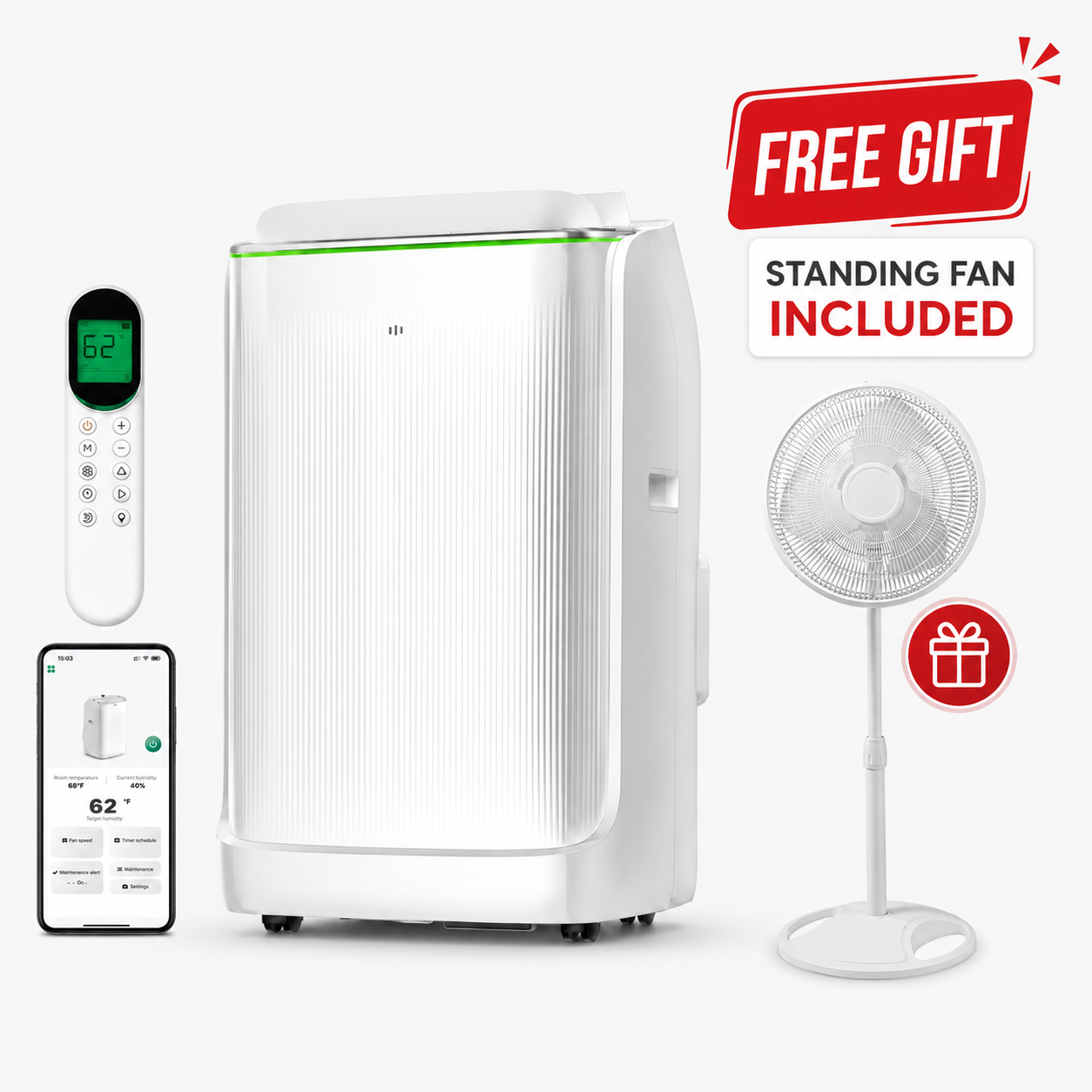🔥Clearance Sale🔥14,000 BTU Dual Hose Portable AC – Smart Inverter Cooling for Rooms Up to 500 sq.