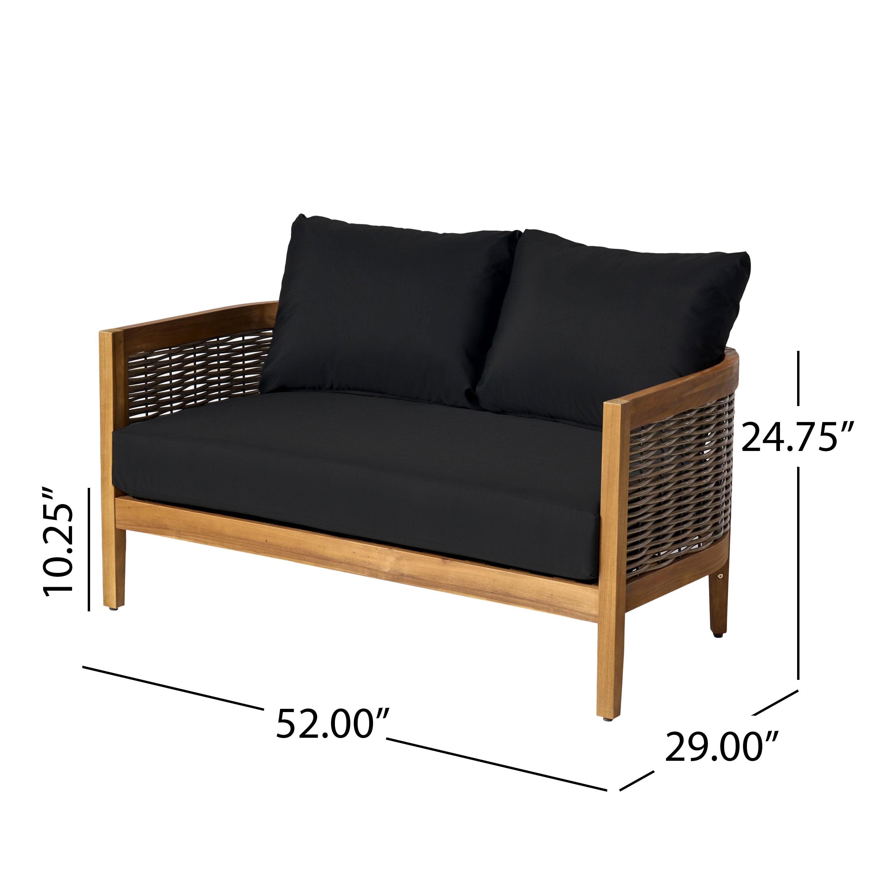 Burchett Outdoor Acacia Wood and Wicker 4 Seater Chat Set with Optional Sunbrella Cushions by Christopher Knight Home