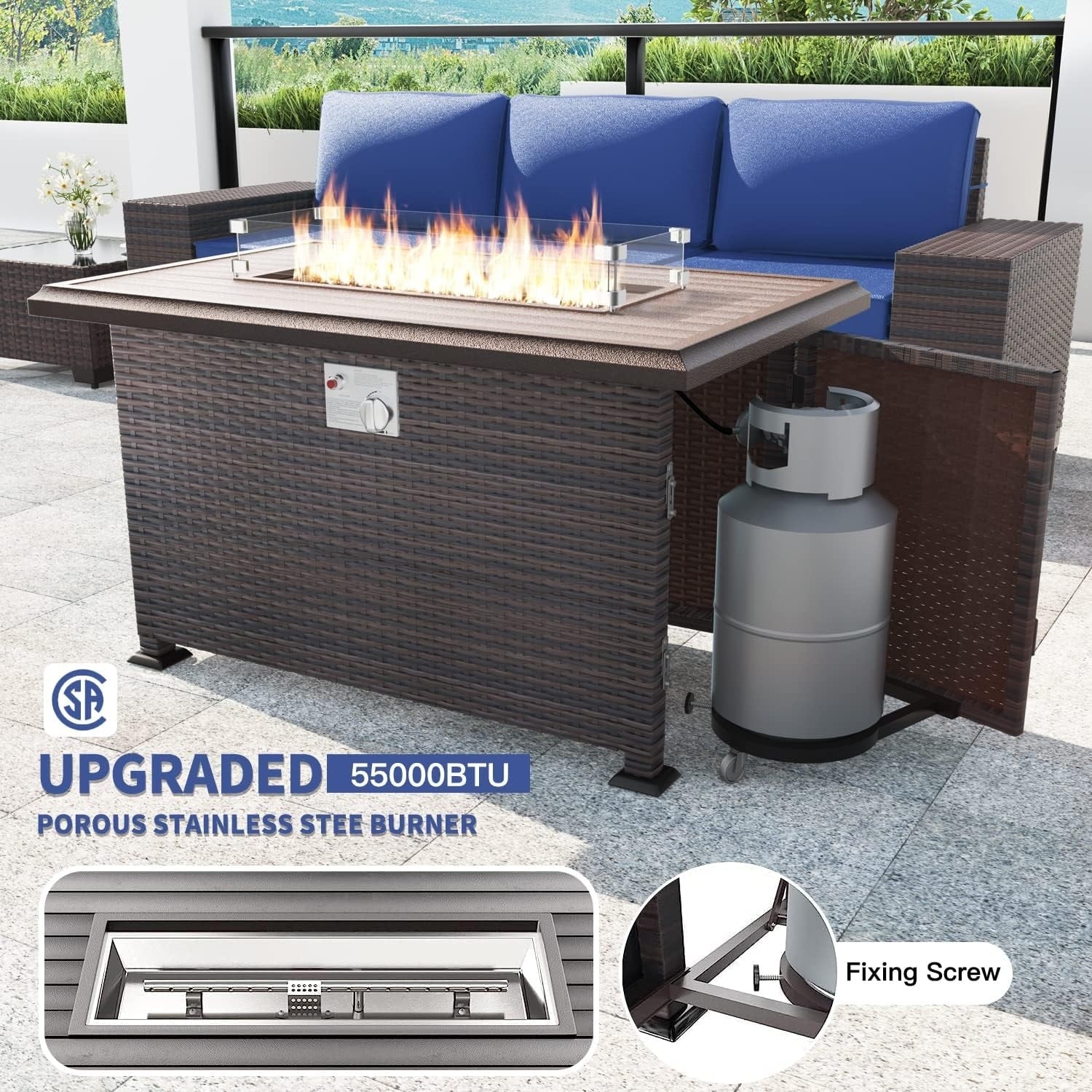 Patio Furniture Sectional Sofa Set, PE Rattan Swivel Rocking Chairs Patio Conversation Set