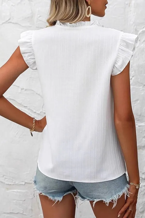 Fashion Embroidery Ruffle Sleeve Casual Tops
