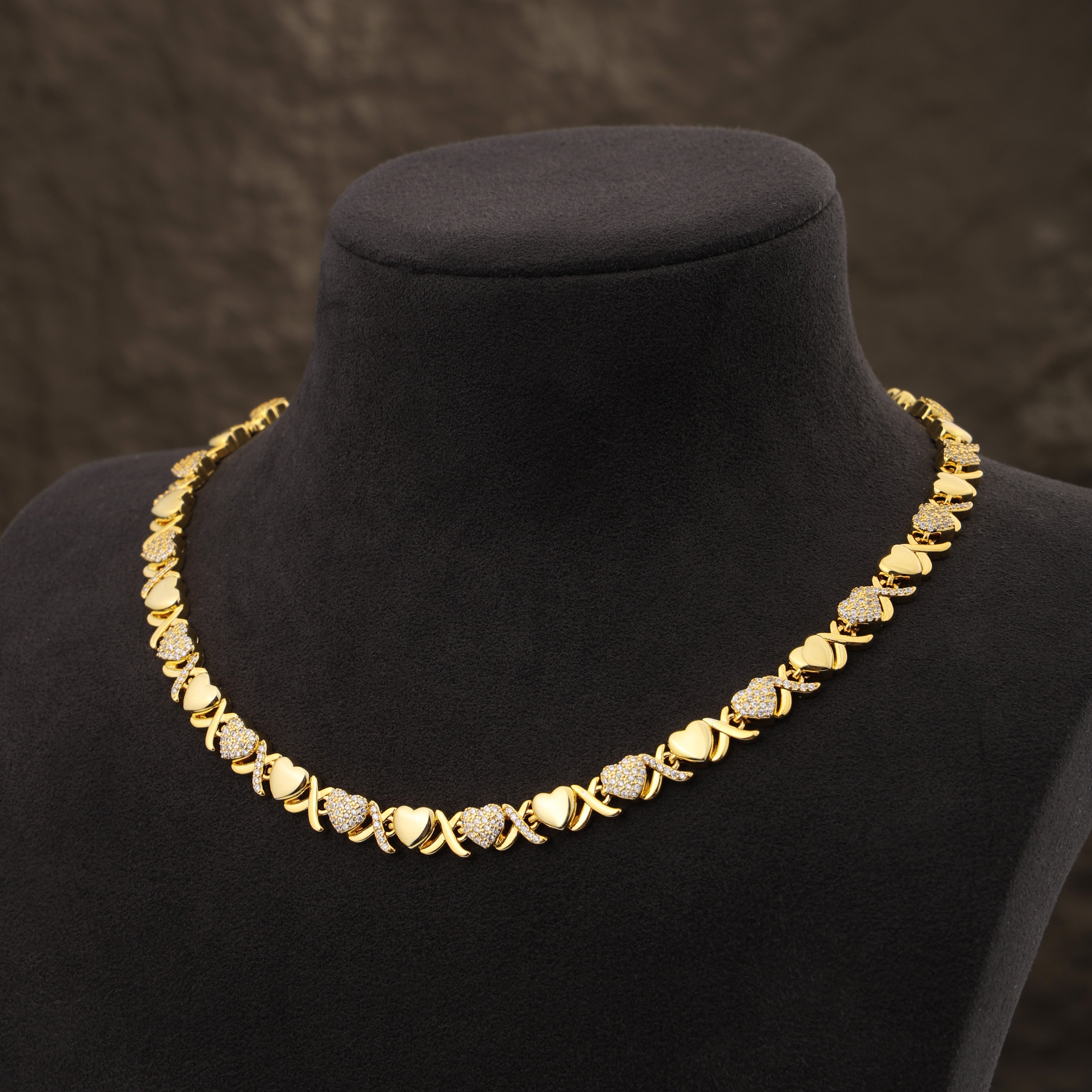 Gold XOXO Diamond Gemstone Necklace