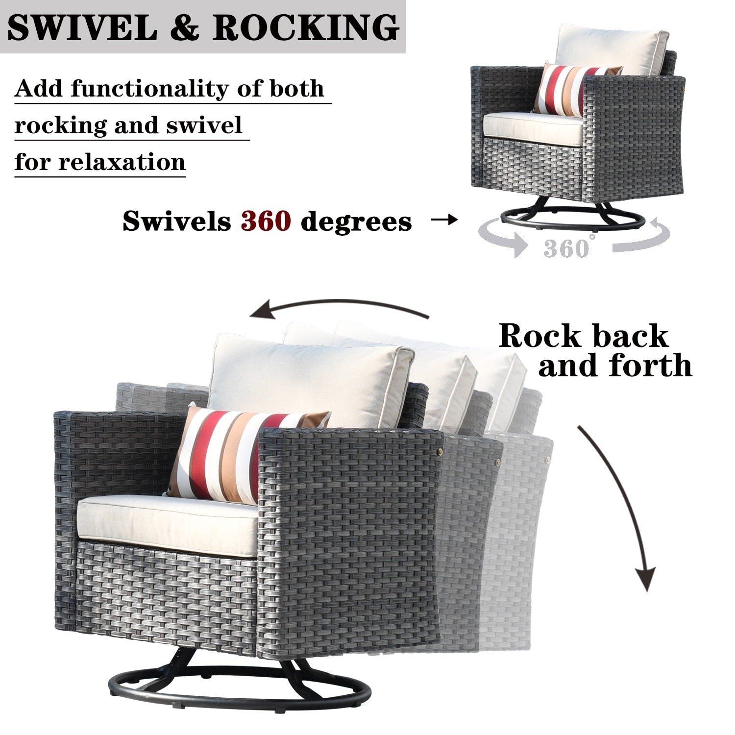 OVIOS 8-piece Patio Wicker Conversation Furniture Set with Swivel Chairs