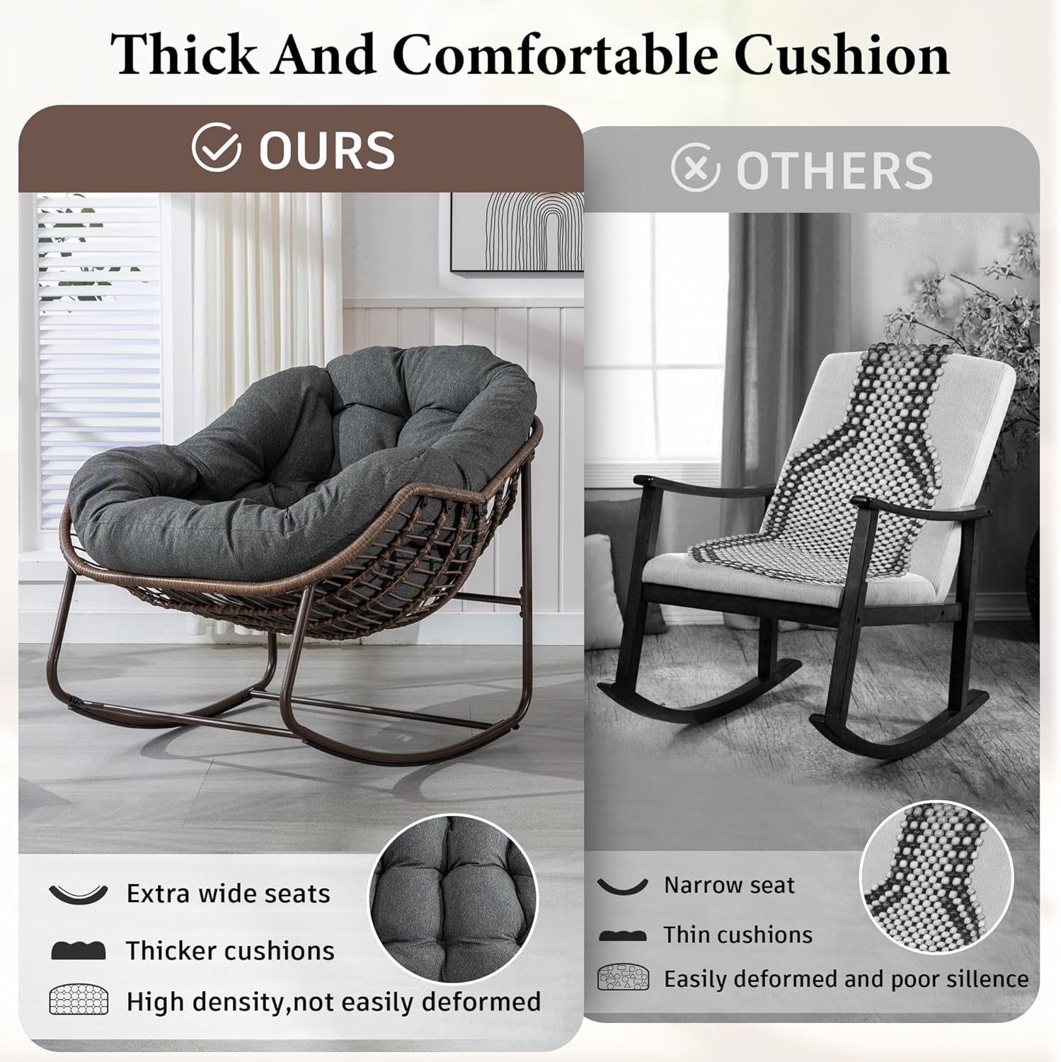 Oversized Outdoor Egg Rocking Chair with Thick Cushion – Comfortable Patio & Indoor Lounge Seating Clearance Sale
