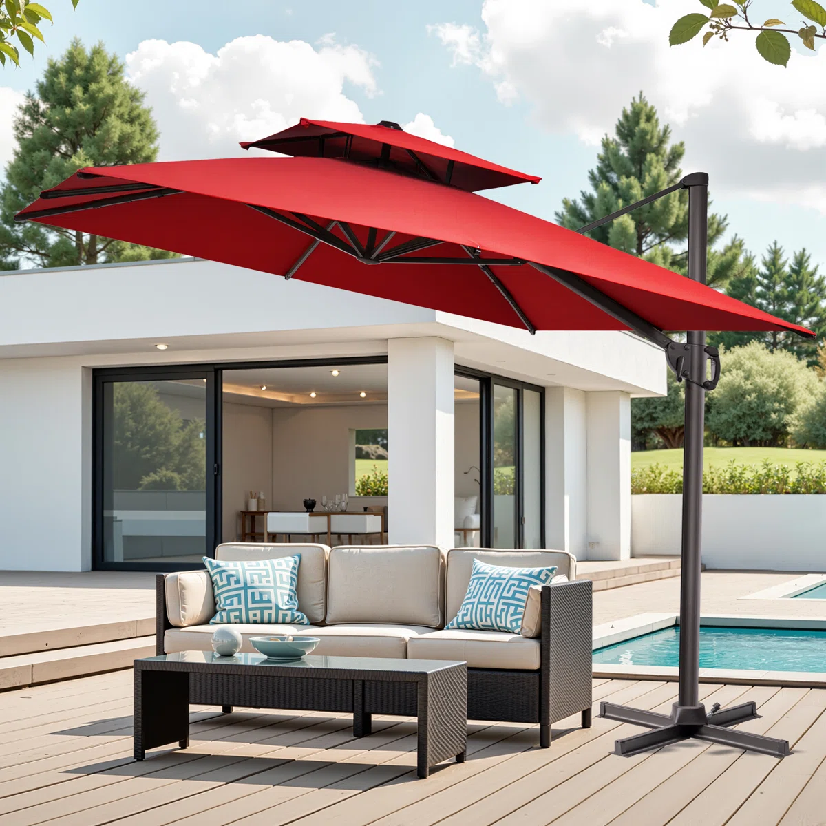 118'' Square Cantilever Umbrella with Counter Weighted Wheel Base