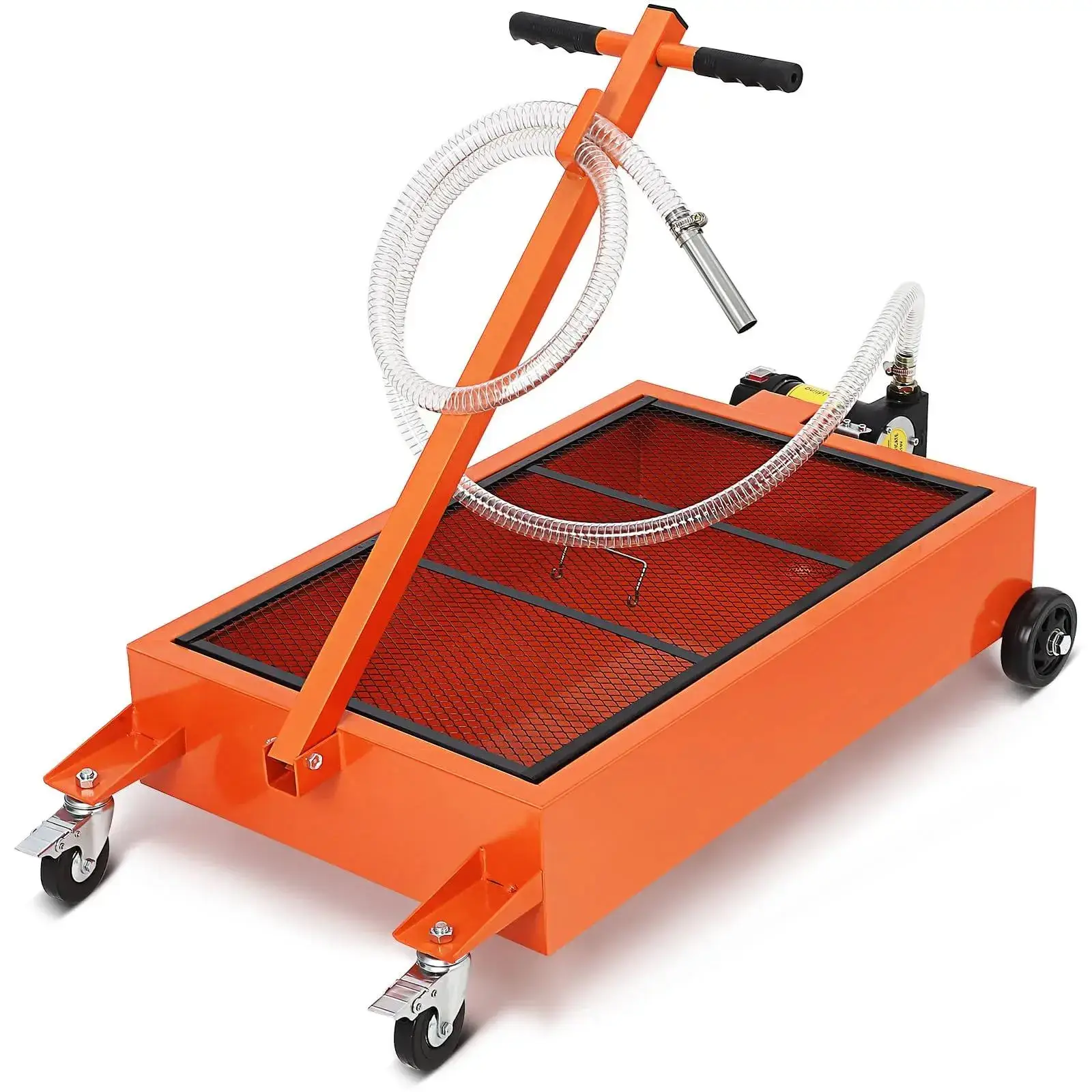 20 Gallon Low Profile Oil Drain Pan With Hand Electric Pump 8ft Hose Folding Handle Portable Oil Drain Tool For Car SUV Truck