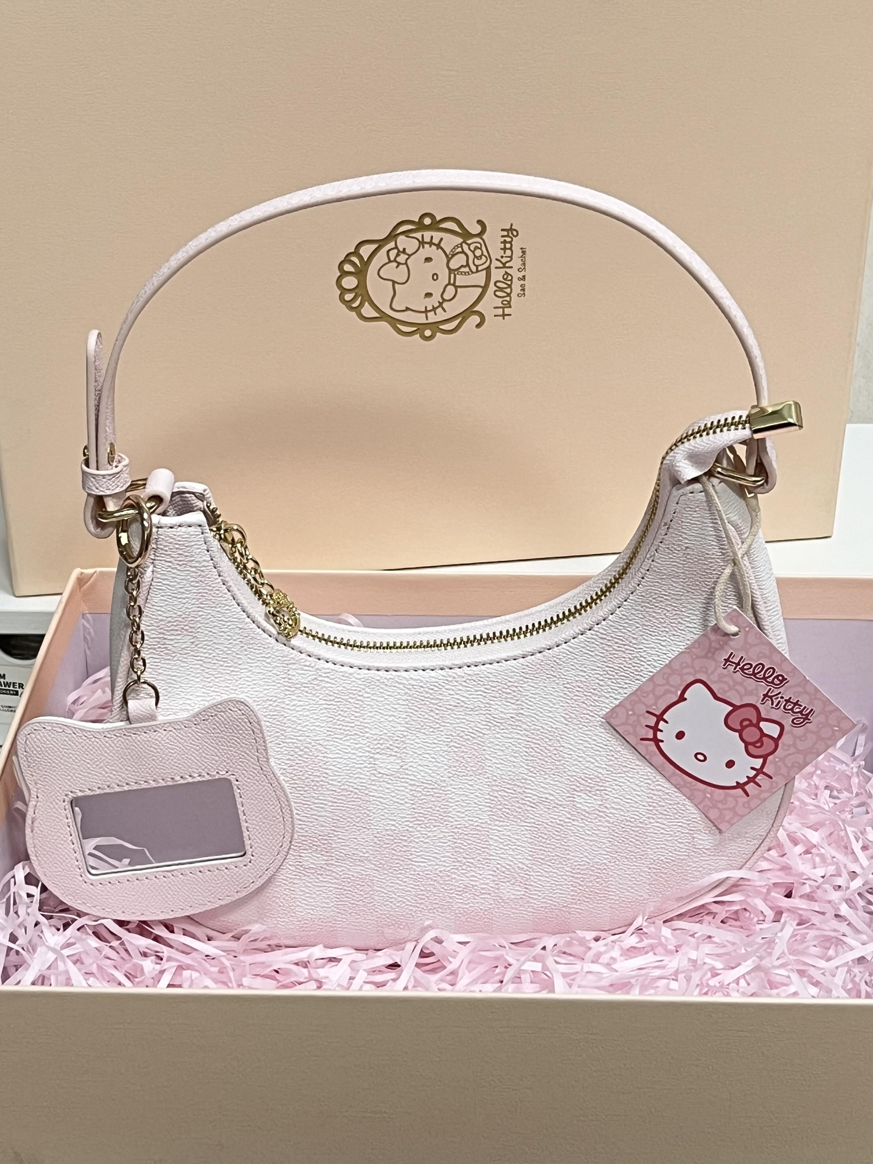 Hellokitty Pink Clutch Tote Purse Handbags With Mirrored Bag Charms
