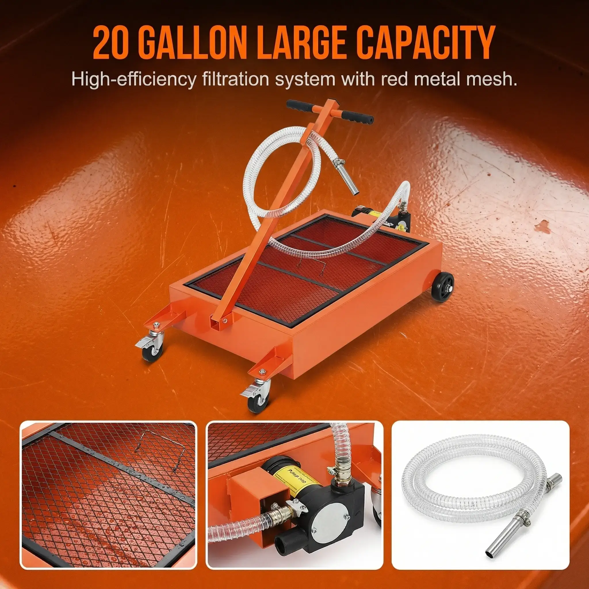 20 Gallon Low Profile Oil Drain Pan With Hand Electric Pump 8ft Hose Folding Handle Portable Oil Drain Tool For Car SUV Truck