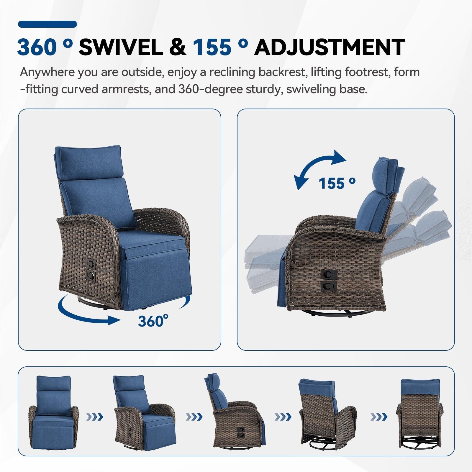 Pocassy Reclining Patio Chair with Adjustable Backrest