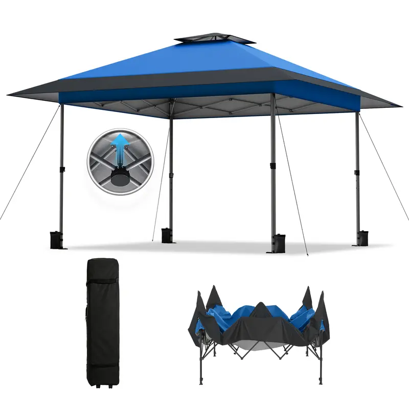 13x13ft Pop-Up Canopy Gazebo 169 sq.ft Sun Shade, Beige Brown