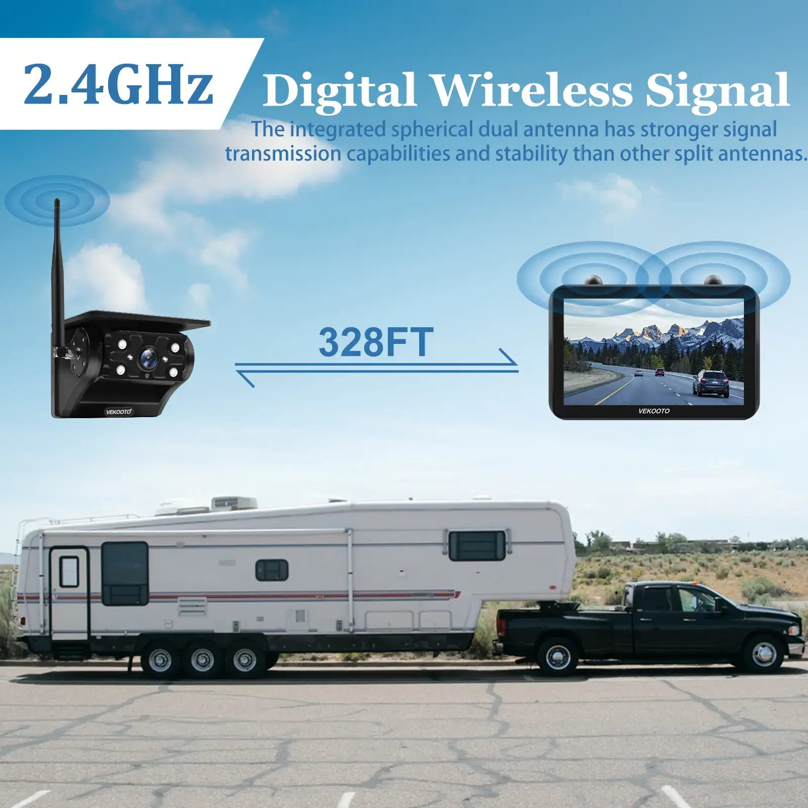 7'' IPS Touchscreen Solar Wireless Backup Camera Kit, HD1080P Magnetic Rechargeable Rear View Camera, No Wiring IP69 Waterproof IR Night Vision Monitor for RV Truck Trailer Camper Car Blind Spot