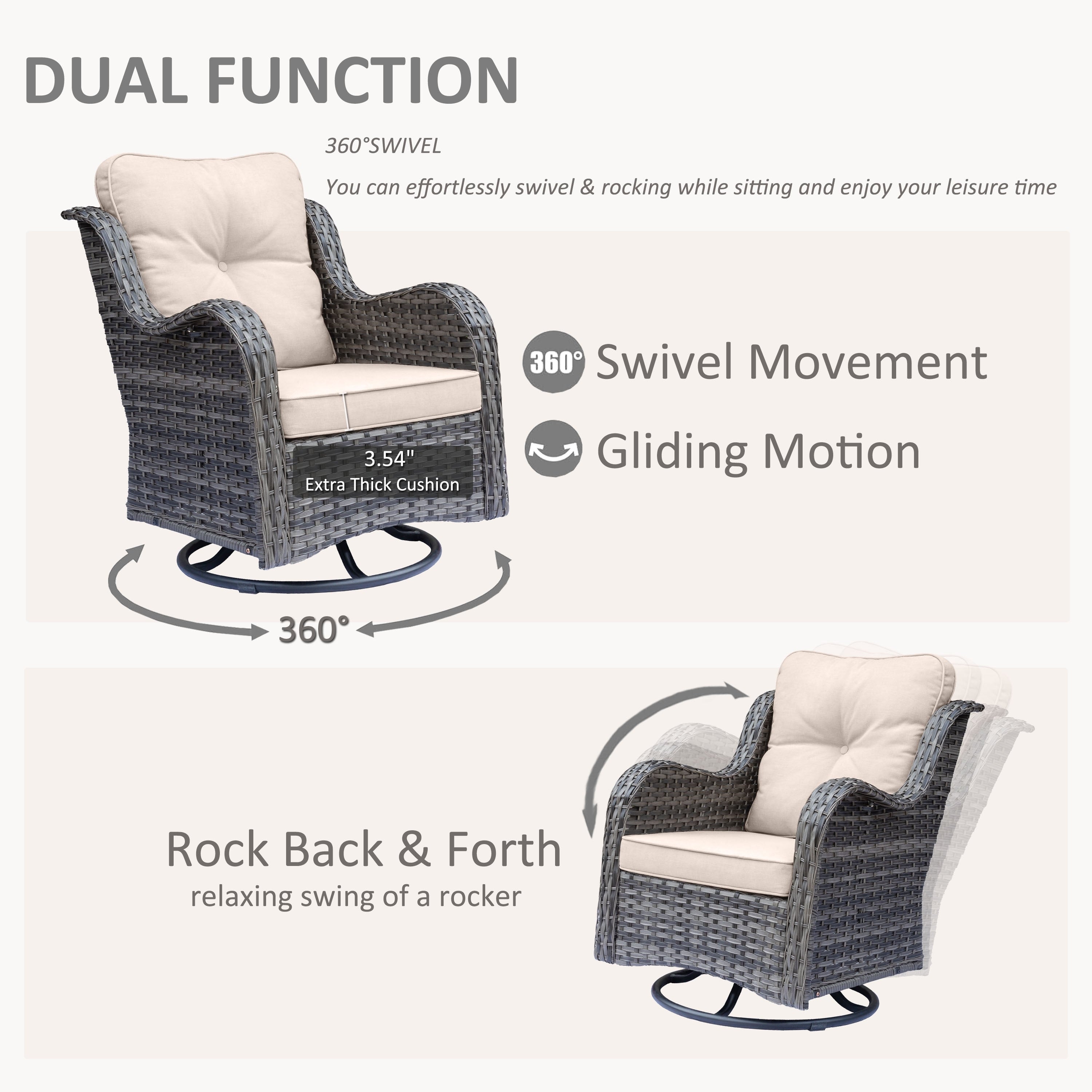 Outdoor Patio Furniture Set-Wicker Patio Conversation Swivel Chair Set